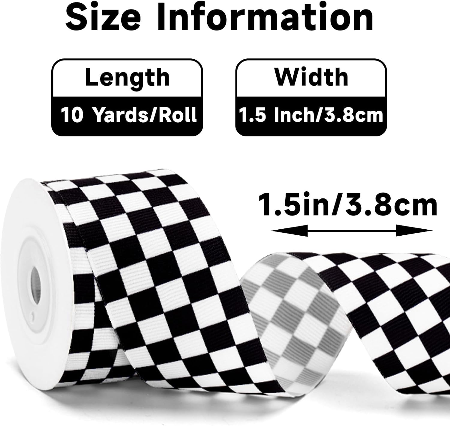 Black and White Checkered Ribbon - Racing Car Theme Black Grosgrain Buffalo Plaid Ribbon for Gift Wrapping, 1.5 in x 10 Yds White Gingham Ribbons for Crafts, Wreath, and Racing Cakes Decor