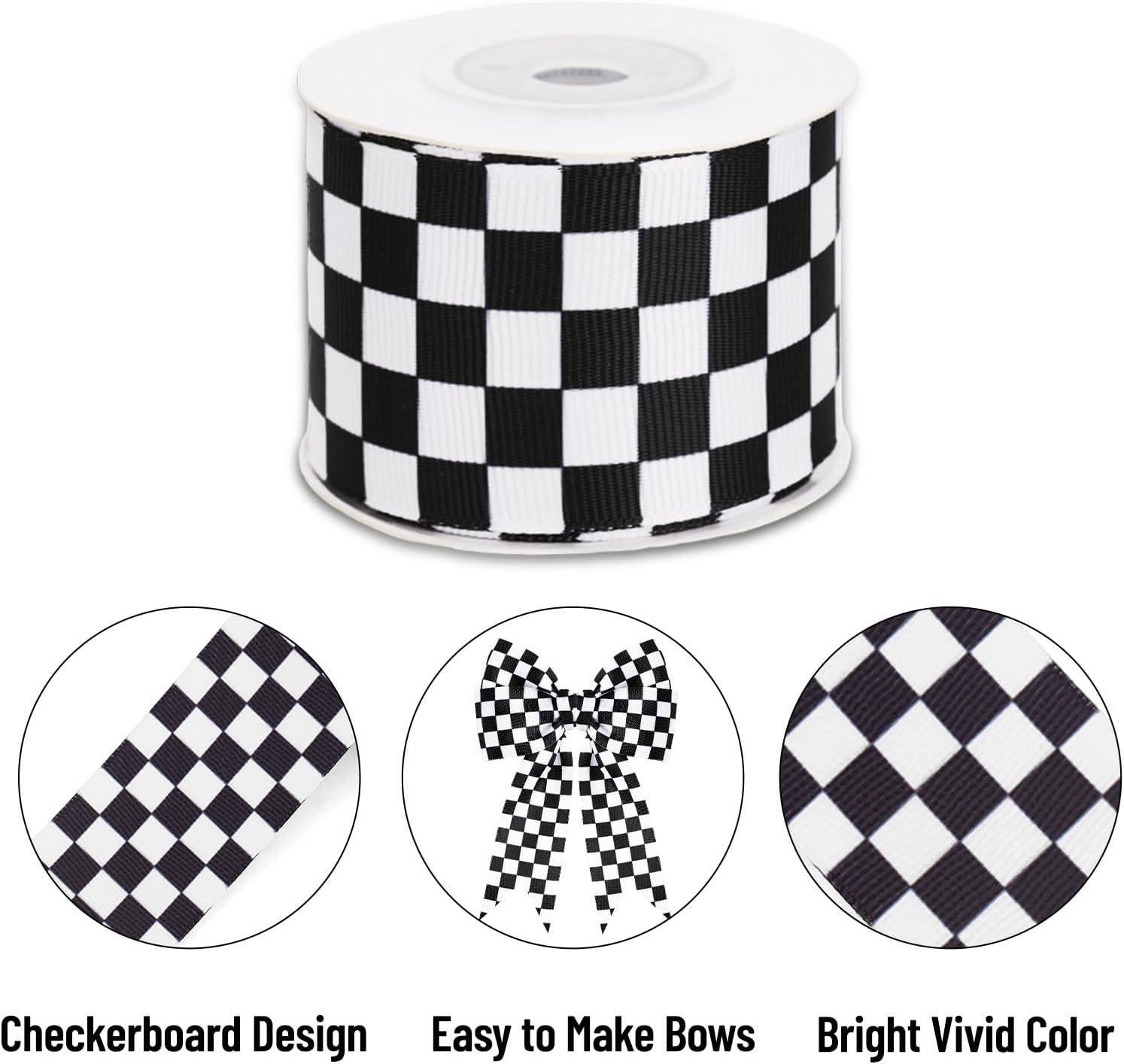 Black and White Checkered Ribbon - Racing Car Theme Black Grosgrain Buffalo Plaid Ribbon for Gift Wrapping, 1.5 in x 10 Yds White Gingham Ribbons for Crafts, Wreath, and Racing Cakes Decor