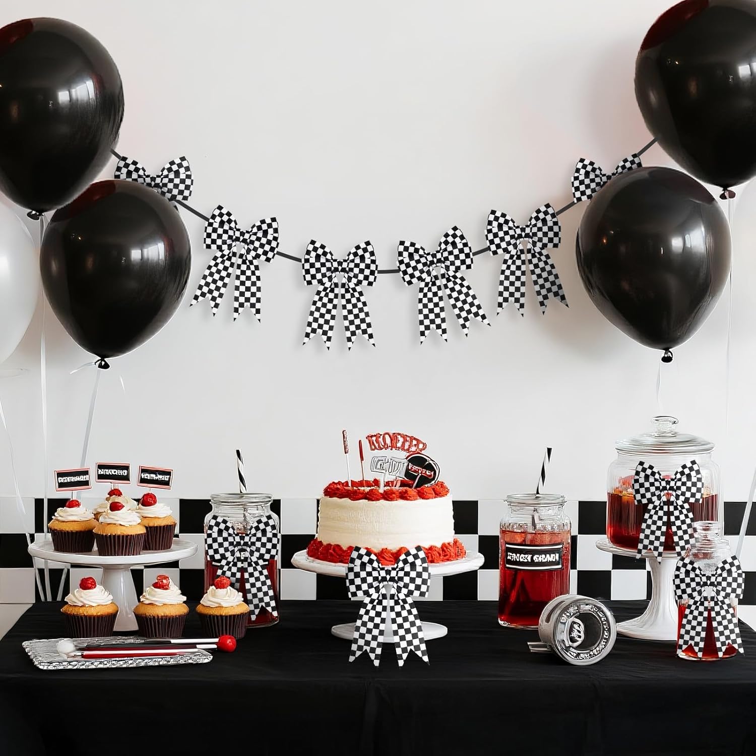 Black and White Checkered Ribbon - Racing Car Theme Black Grosgrain Buffalo Plaid Ribbon for Gift Wrapping, 1.5 in x 10 Yds White Gingham Ribbons for Crafts, Wreath, and Racing Cakes Decor