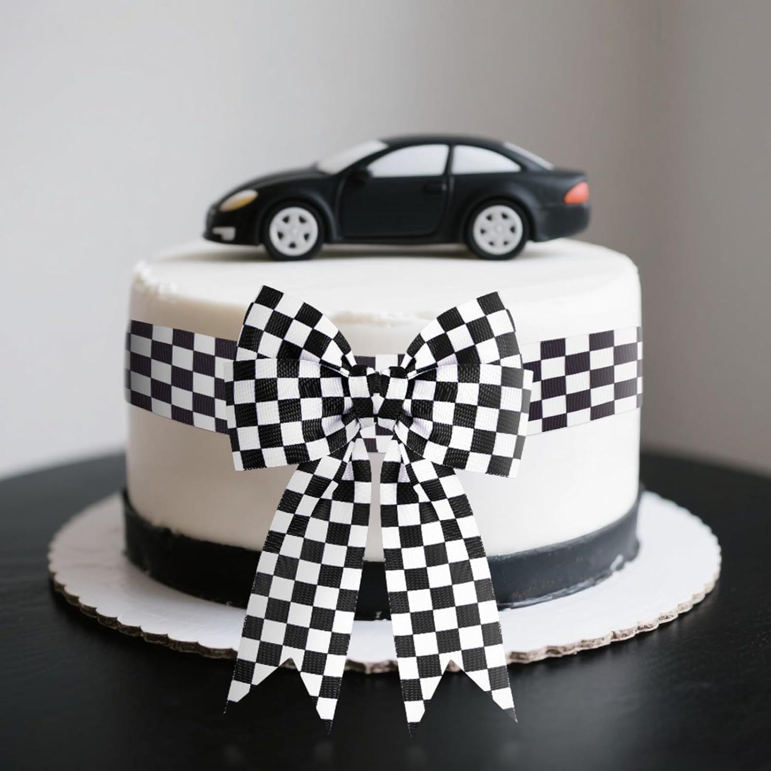 Black and White Checkered Ribbon - Racing Car Theme Black Grosgrain Buffalo Plaid Ribbon for Gift Wrapping, 1.5 in x 10 Yds White Gingham Ribbons for Crafts, Wreath, and Racing Cakes Decor