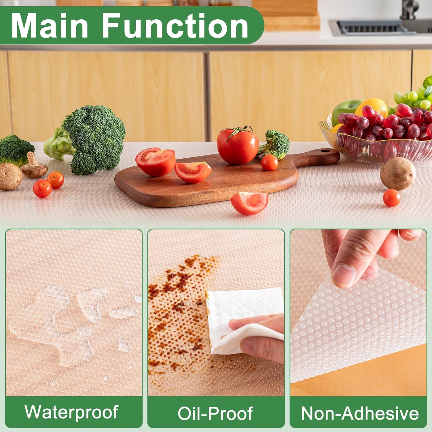 12 Inches x 20 FT Non-Adhesive Shelf Liner Water Resistant Oil-Proof Thickened Easy to Clean and Cut Drawer Mats for Refrigerator, Desk, Cabinet, Kitchen