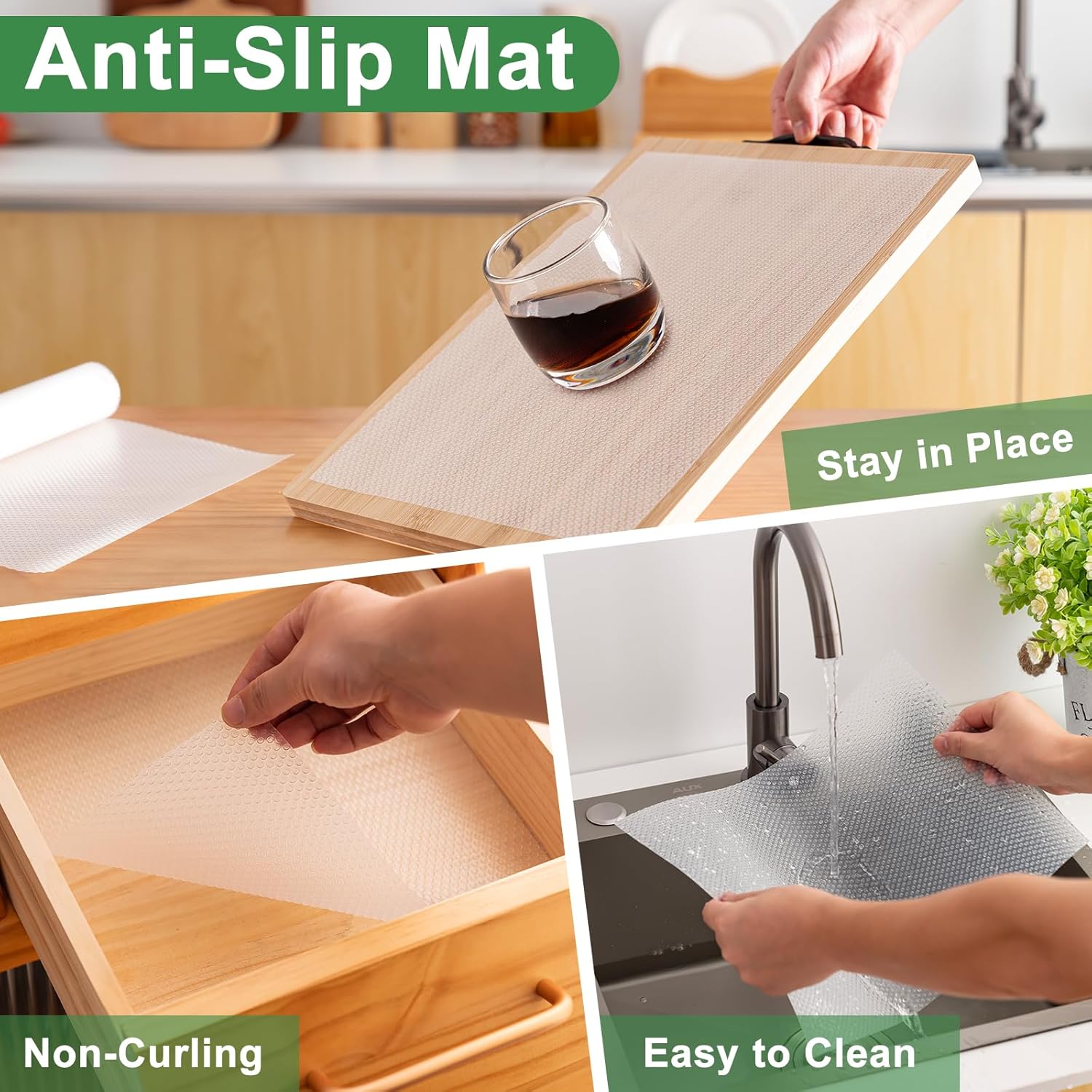 12 Inches x 20 FT Non-Adhesive Shelf Liner Water Resistant Oil-Proof Thickened Easy to Clean and Cut Drawer Mats for Refrigerator, Desk, Cabinet, Kitchen