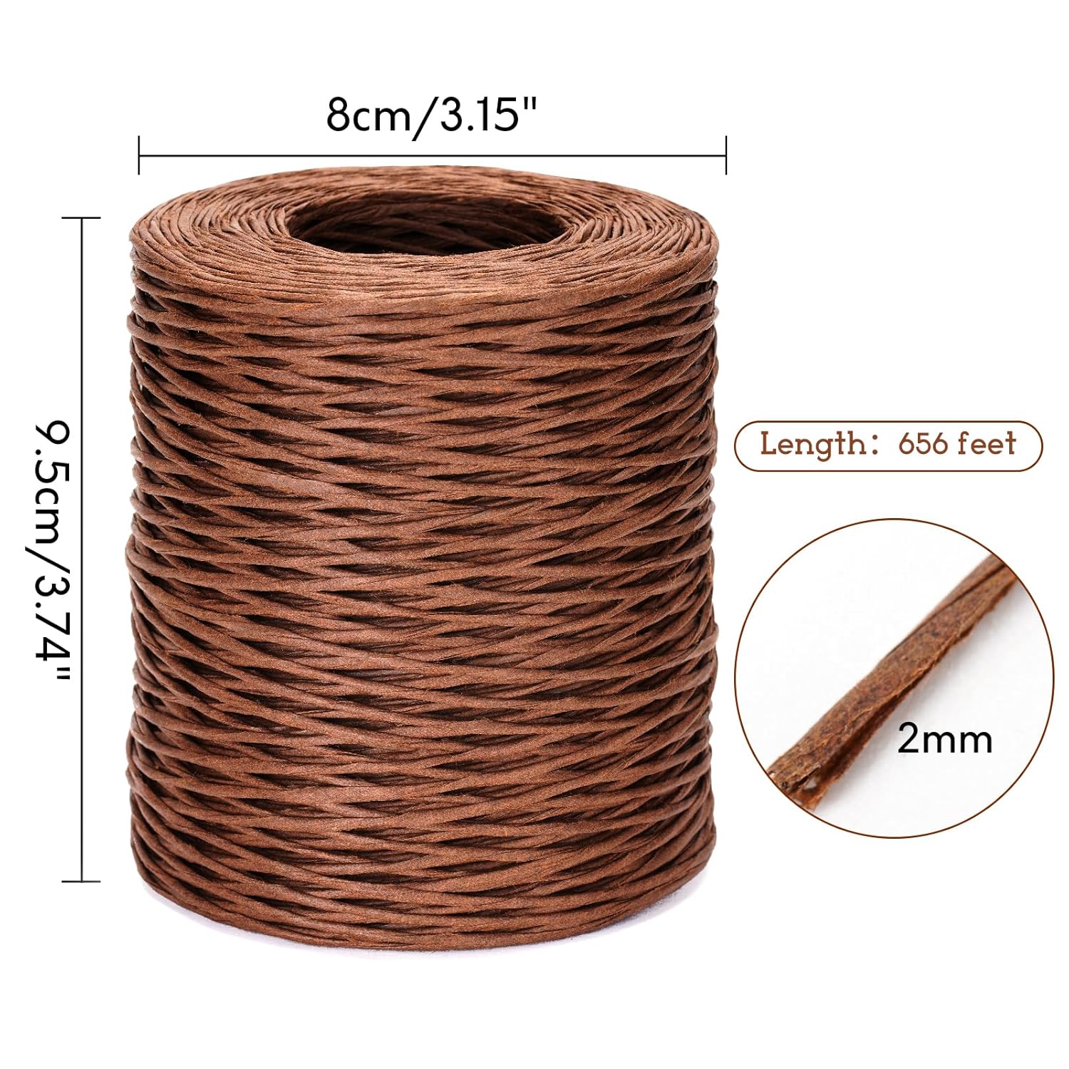 Floral Wire - 656 Feet Rustic Wrapping Wire, Paper Covered, 2mm Brown, Ideal for Crafts, Flower Bouquets, Wedding & Christmas Wreaths