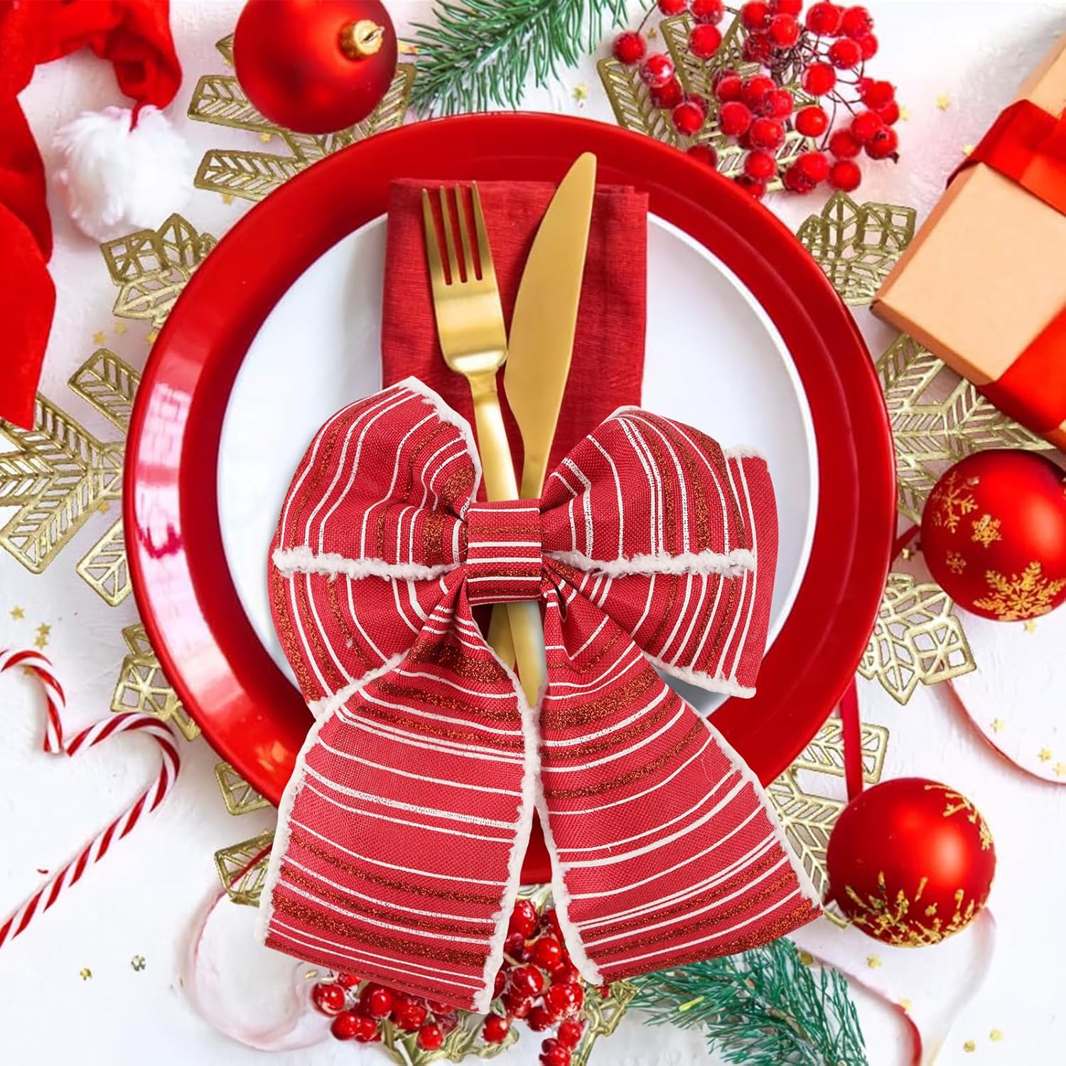 Christmas Ribbon Wired 2.5" x 30 Yards Red and White Ribbon for Christmas Tree Ribbon 6 Rolls Red White Wired Candy Cane Ribbons for Crafts Gift Wrapping Wreath Holiday Decor