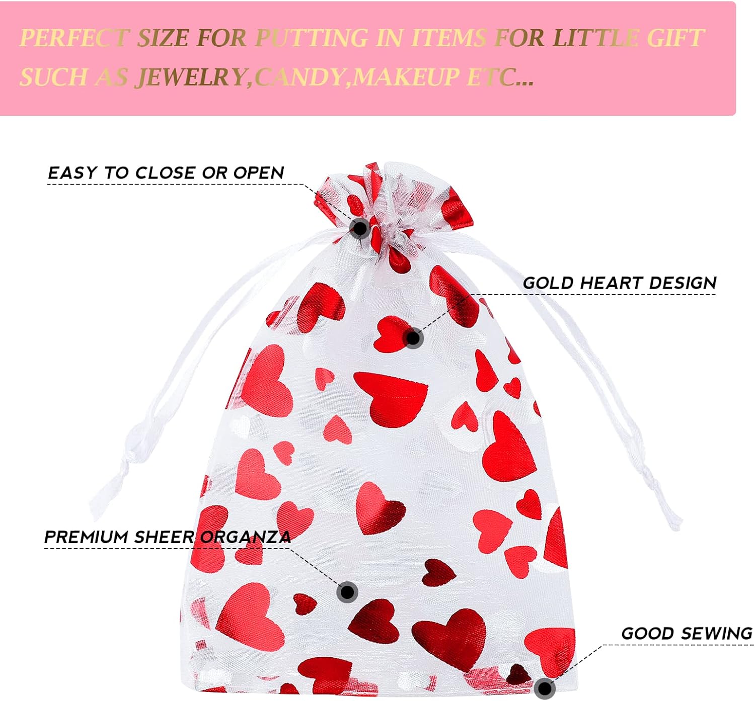 100 Pcs Red Organza Favor Gift Bags,4x6inch Valentine's Day Drawstring Gift Bags,Jewelry Gift Pouches Mesh Party Favor Bags