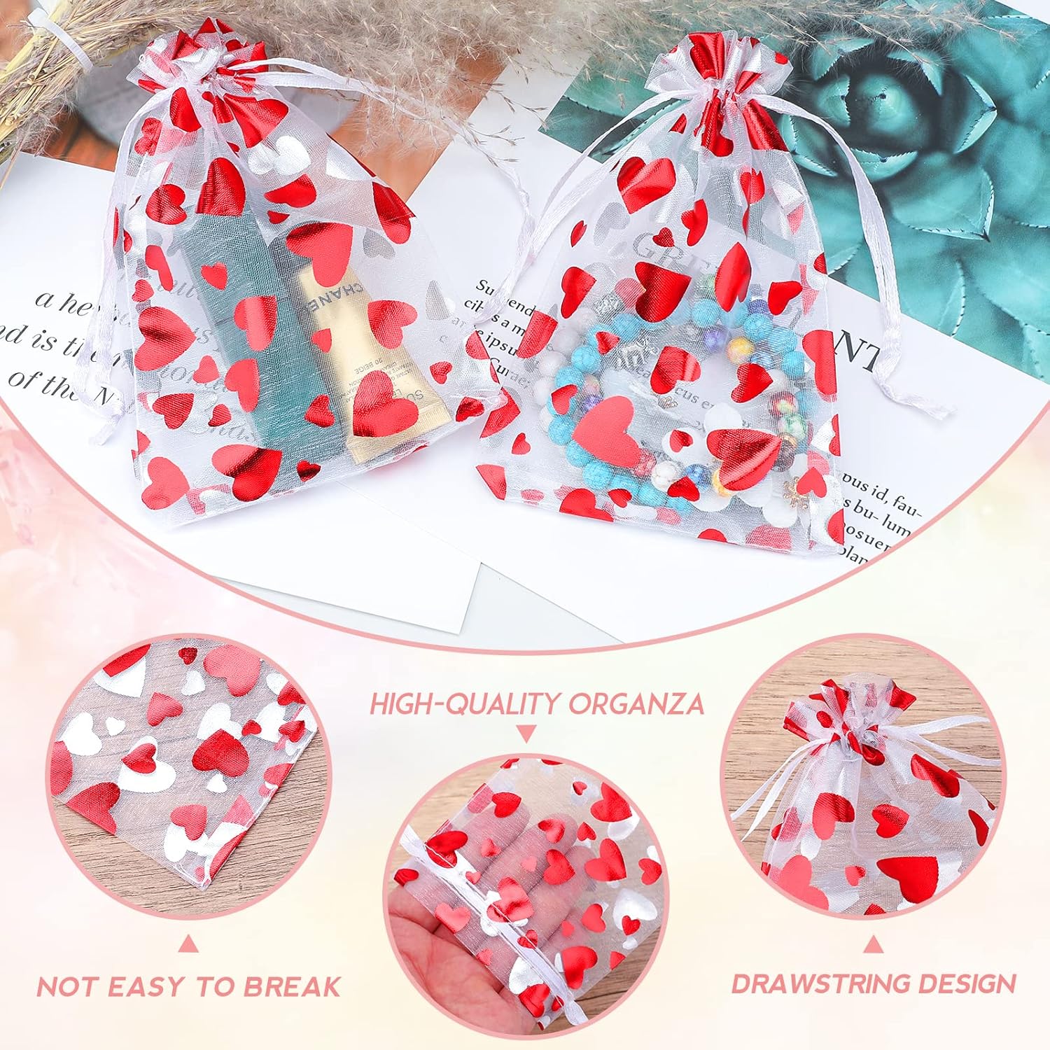 100 Pcs Red Organza Favor Gift Bags,4x6inch Valentine's Day Drawstring Gift Bags,Jewelry Gift Pouches Mesh Party Favor Bags