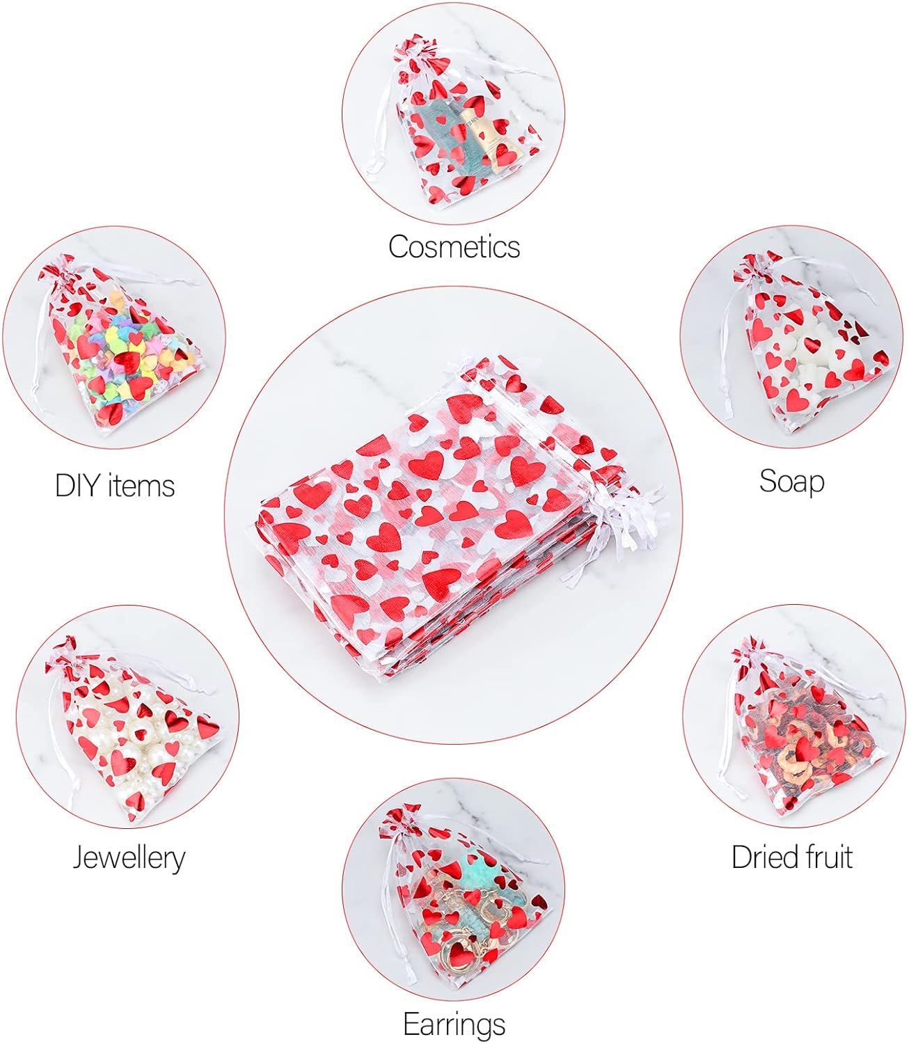 100 Pcs Red Organza Favor Gift Bags,4x6inch Valentine's Day Drawstring Gift Bags,Jewelry Gift Pouches Mesh Party Favor Bags