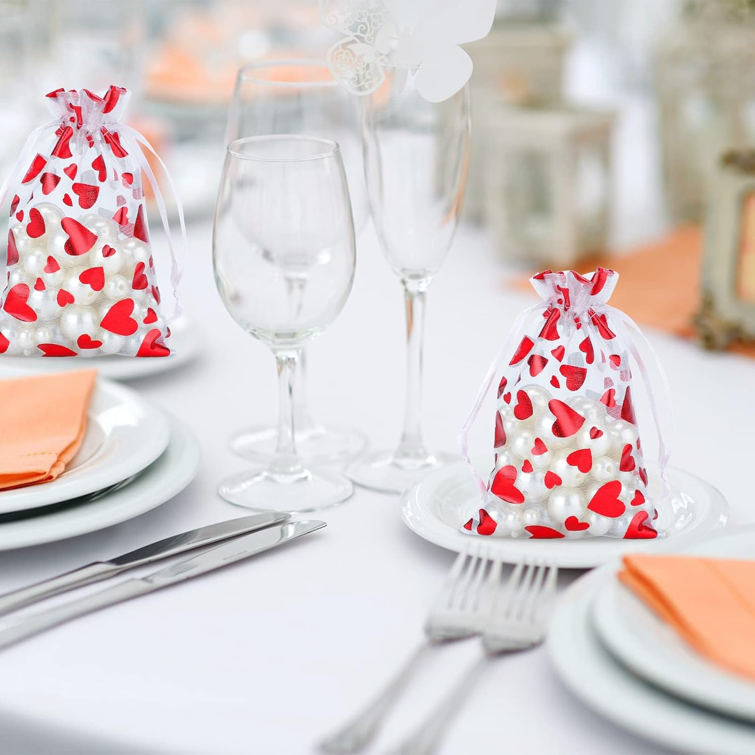 100 Pcs Red Organza Favor Gift Bags,4x6inch Valentine's Day Drawstring Gift Bags,Jewelry Gift Pouches Mesh Party Favor Bags