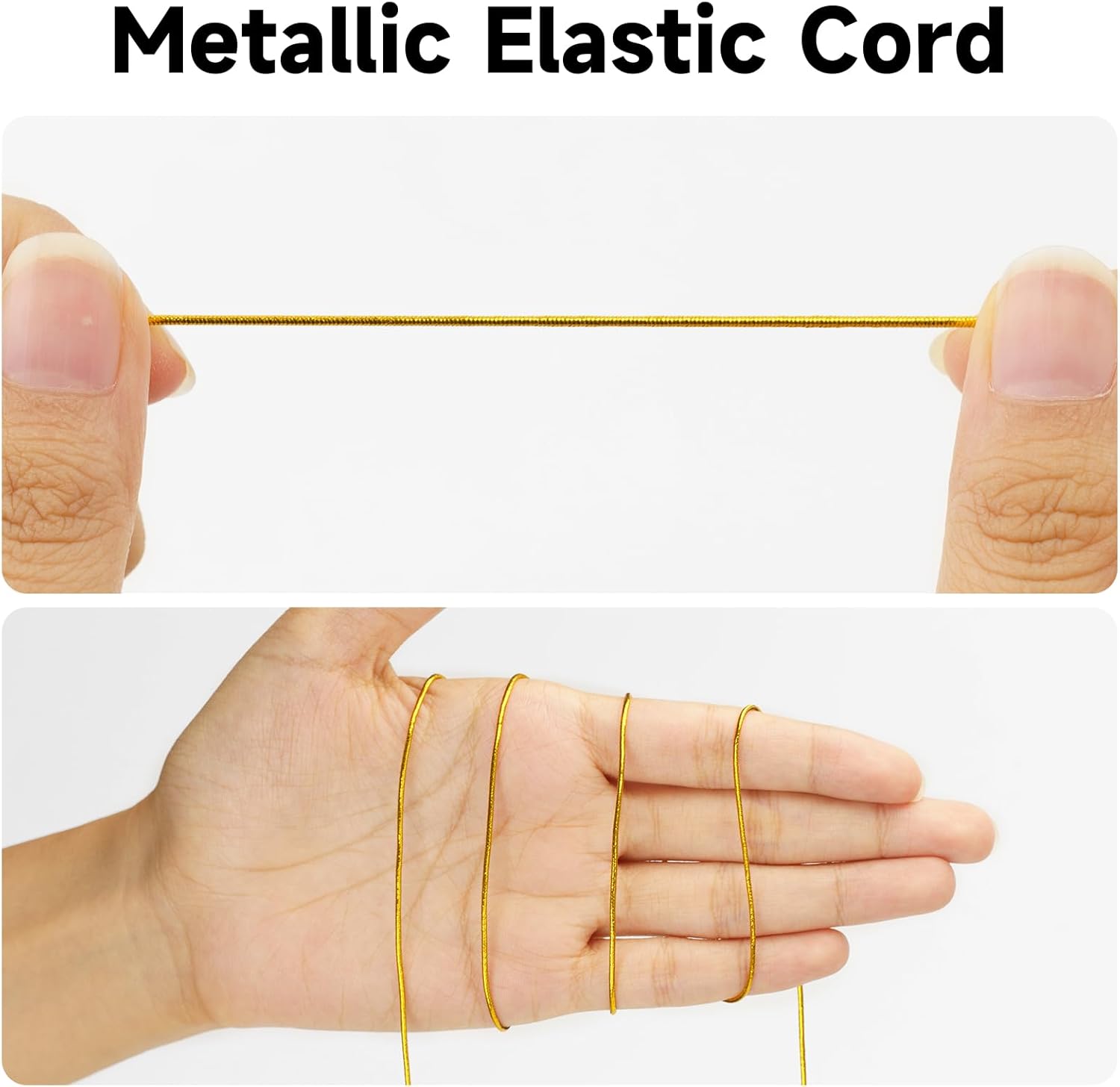 Gold Elastic Cord, 110 Yards x 1MM Metallic Stretch Cord Ribbon for Bracelets, Gift Wrapping, Crafts, Ornaments Hanging, Jewelry Making, Decorations