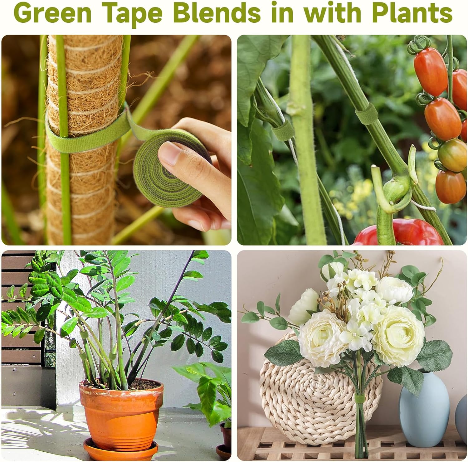 Garden Ties Plant Tape Ties Nylon Plant Tape Strap 65.6 Feet Plant Support Tape Reusable Garden Tape 1/2'' Army Green Plant Tape For Climbing Plants,Tomato,Vines,Cables,Flowers,Indoor Outdoor
