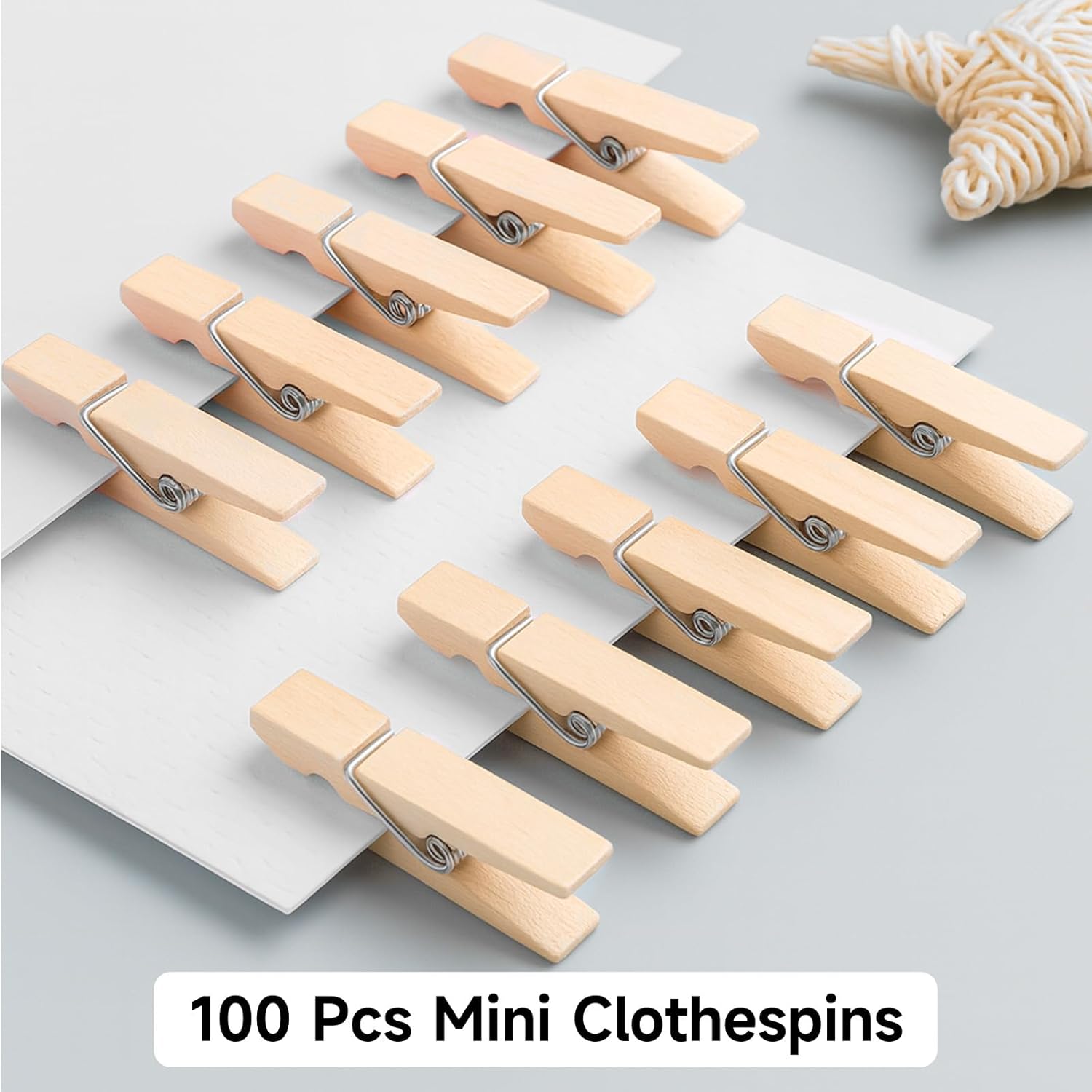 Mini Clothespins Wooden - Small Clothes Pins for Crafts 1.4 Inch,50 Pcs Natural Clothespins Clips with Jute String for Hanging Pictures,Photo Displays,Baby Cloth,Classroom Arts