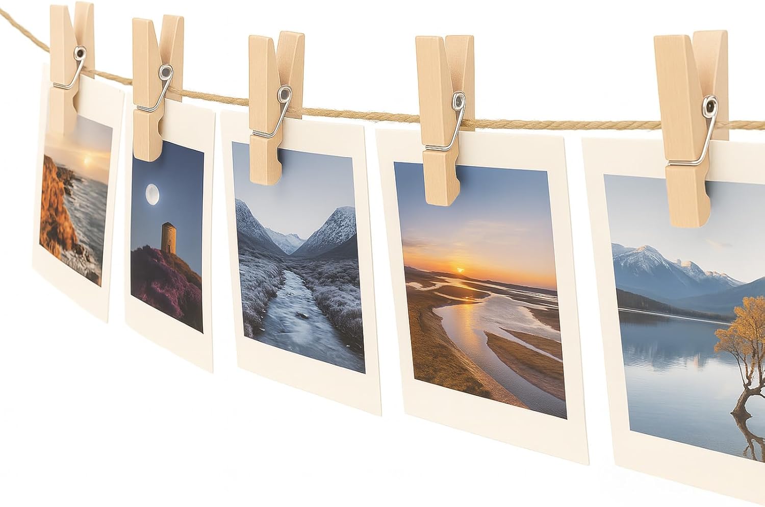 Mini Clothespins Wooden - Small Clothes Pins for Crafts 1.4 Inch,50 Pcs Natural Clothespins Clips with Jute String for Hanging Pictures,Photo Displays,Baby Cloth,Classroom Arts