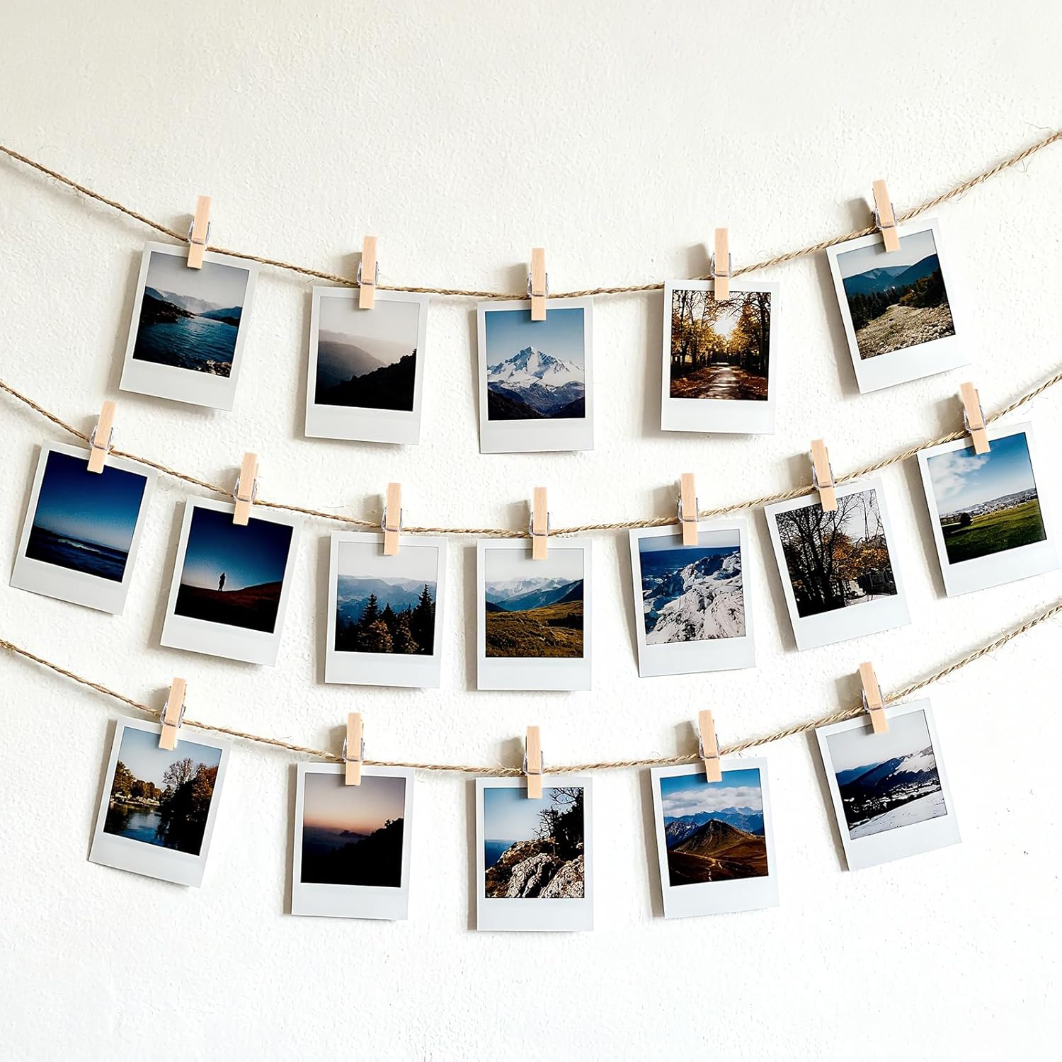 Mini Clothespins for Photo - 200 Pcs 1 Inch Small Natural Wooden Clothes Pins for Crafts with 33 FT Jute Twine Mini Photo Clips for Photos Display Cocktail Decoration