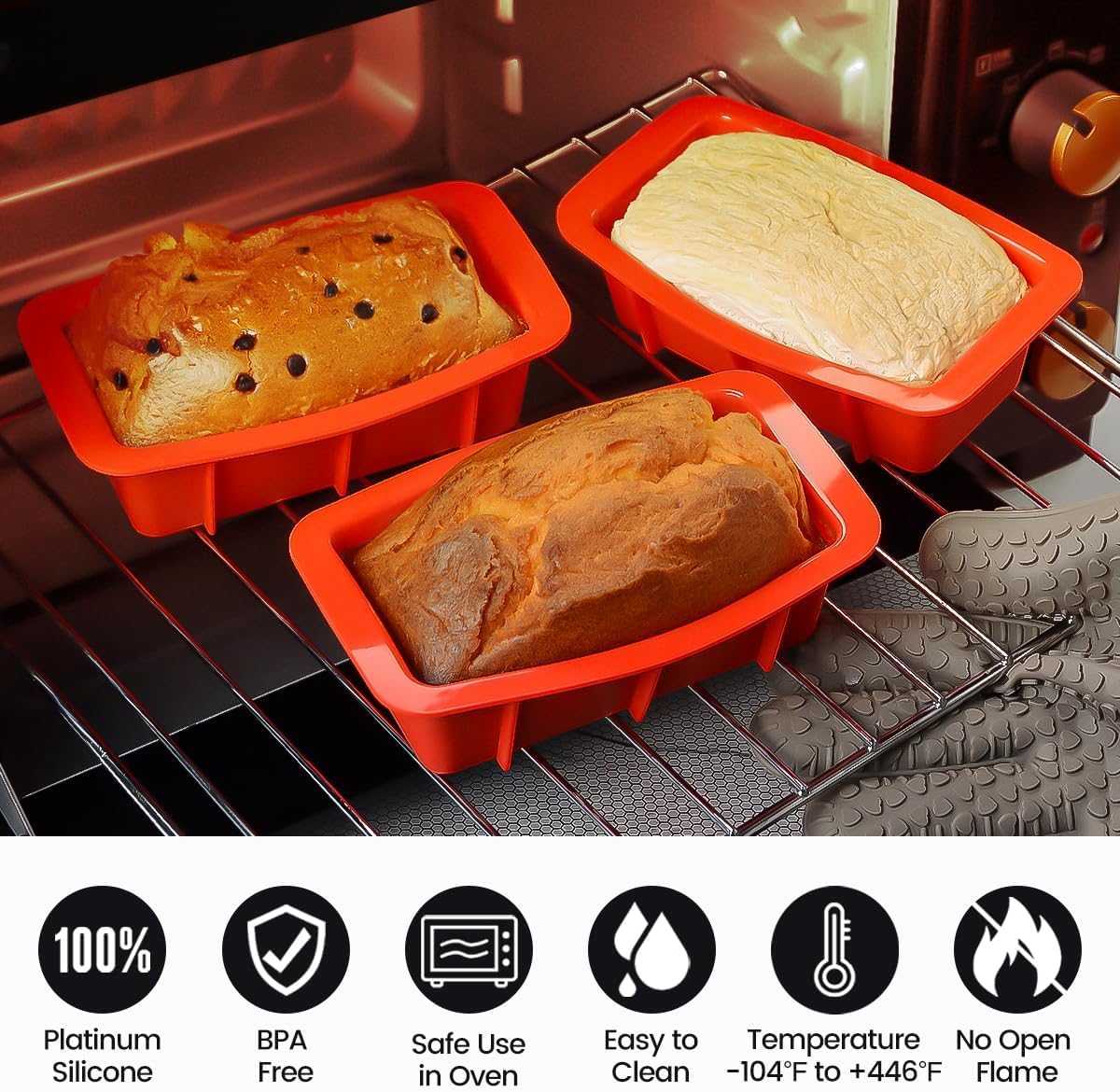 Silicone Mini Bread Loaf Pans for Baking, Small Loaf Pan Set of 4, 2.7x5.4 Inch Nonstick Bread Silicone Molds for Toast, Brownie, Loaf, Cake, Soaps