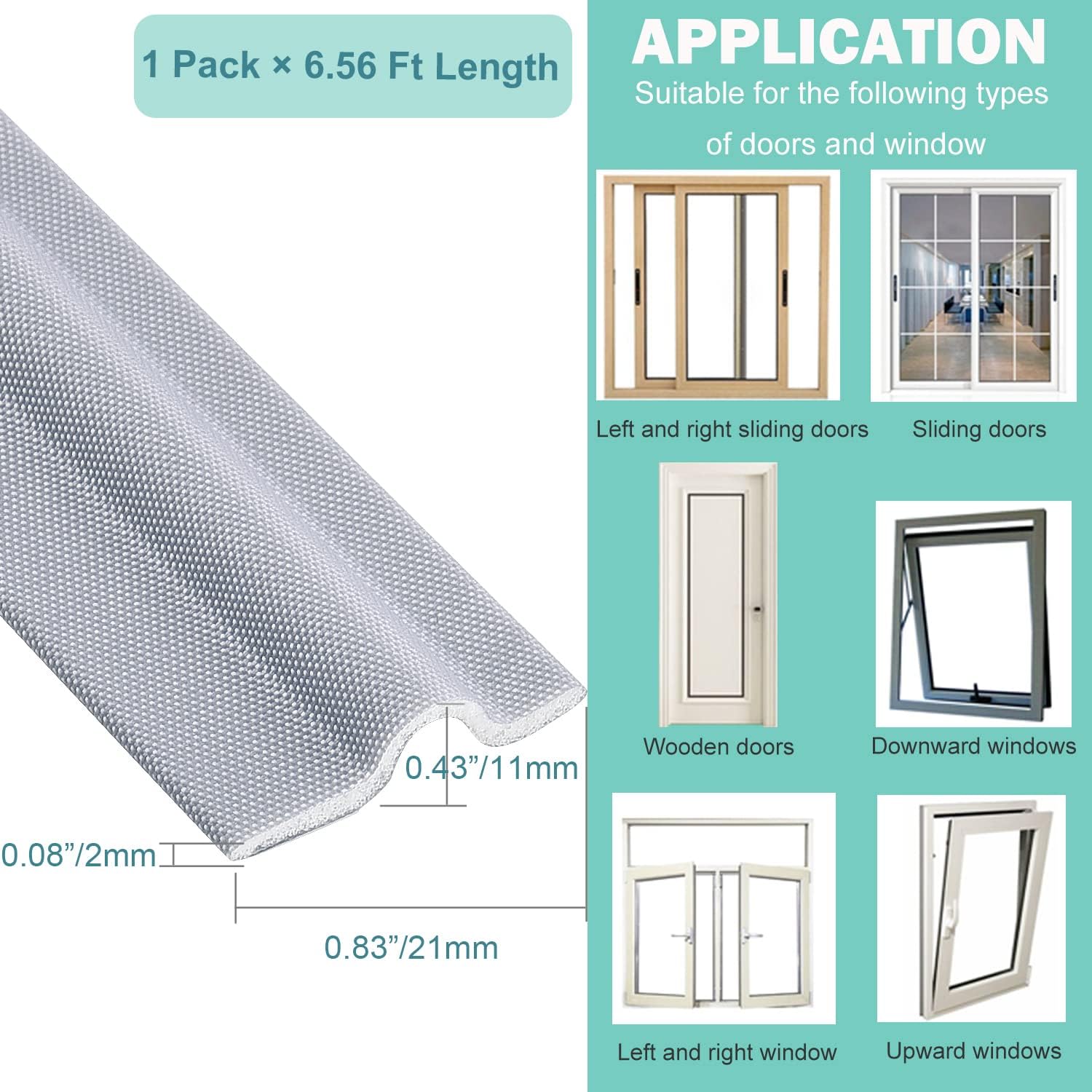 Draft Stopper Sweep, Door Weatherproofing Stripping, Window Seal Strip Self-adhisive Soundproof Cuttable Weather Length 6.56Ft - Grey