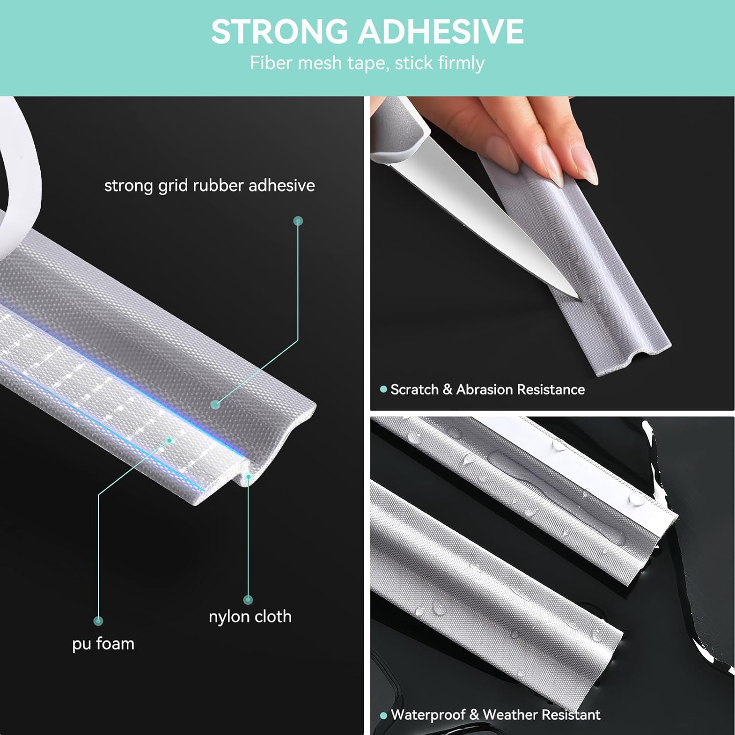 Draft Stopper Sweep, Door Weatherproofing Stripping, Window Seal Strip Self-adhisive Soundproof Cuttable Weather Length 6.56Ft - Grey