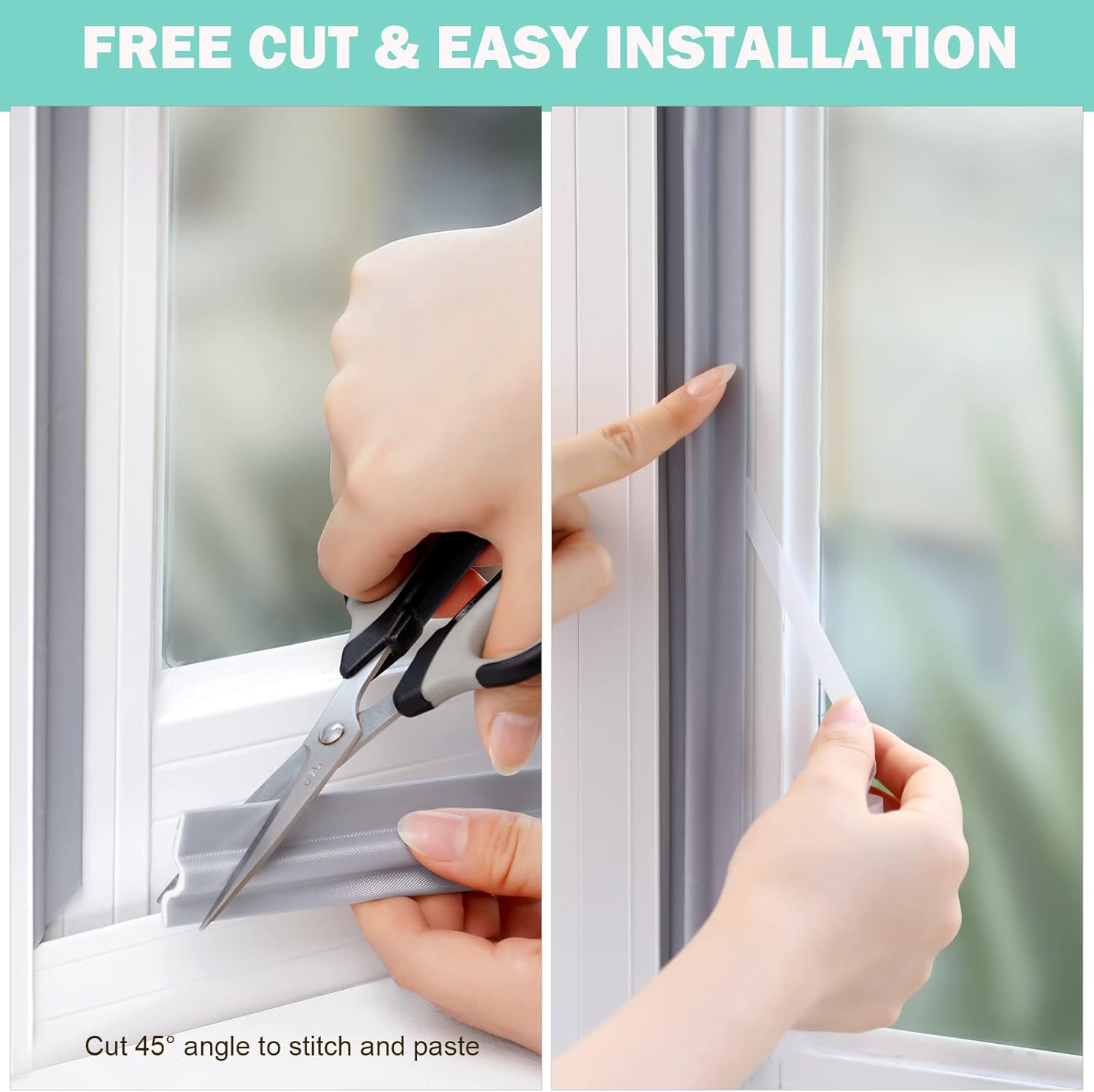 Draft Stopper Sweep, Door Weatherproofing Stripping, Window Seal Strip Self-adhisive Soundproof Cuttable Weather Length 6.56Ft - Grey