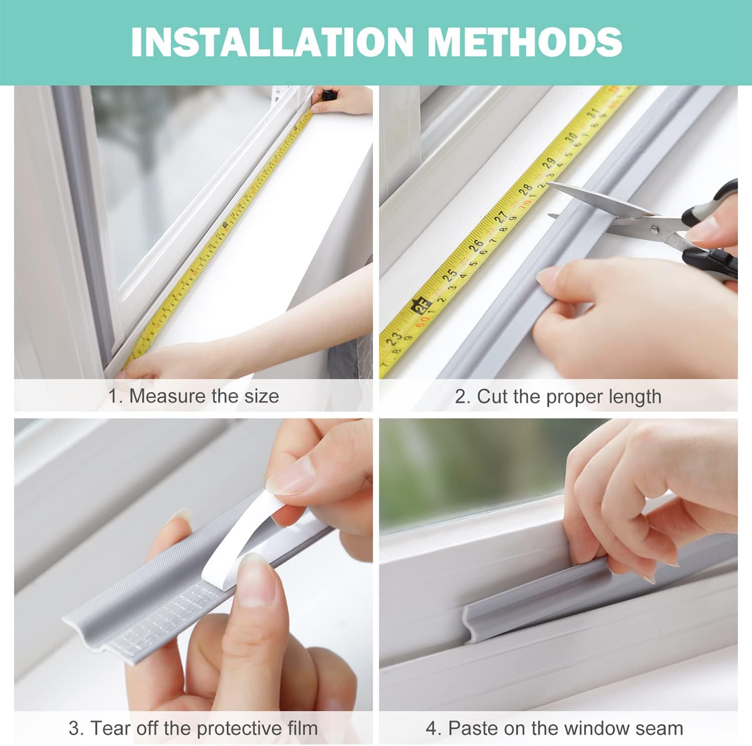 Draft Stopper Sweep, Door Weatherproofing Stripping, Window Seal Strip Self-adhisive Soundproof Cuttable Weather Length 6.56Ft - Grey