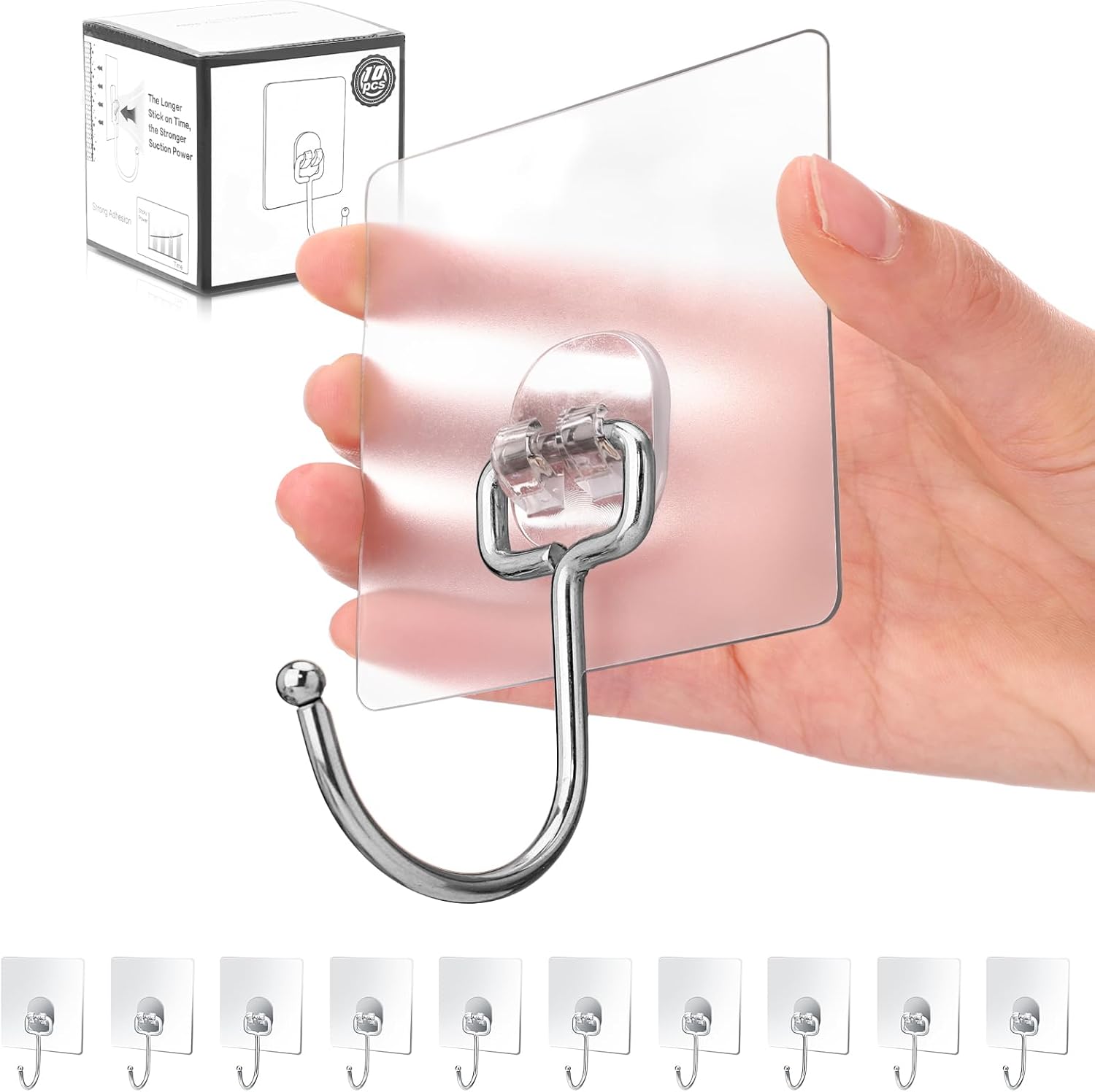 10-Pack All-Purpose Large Adhesive Hooks for Hanging, Banana Hook, Heavy Duty Adhesive Hooks 37 lb Max , Sticky Wall Hook fit Home, Bathroom, Kitchen, Office and Outdoor