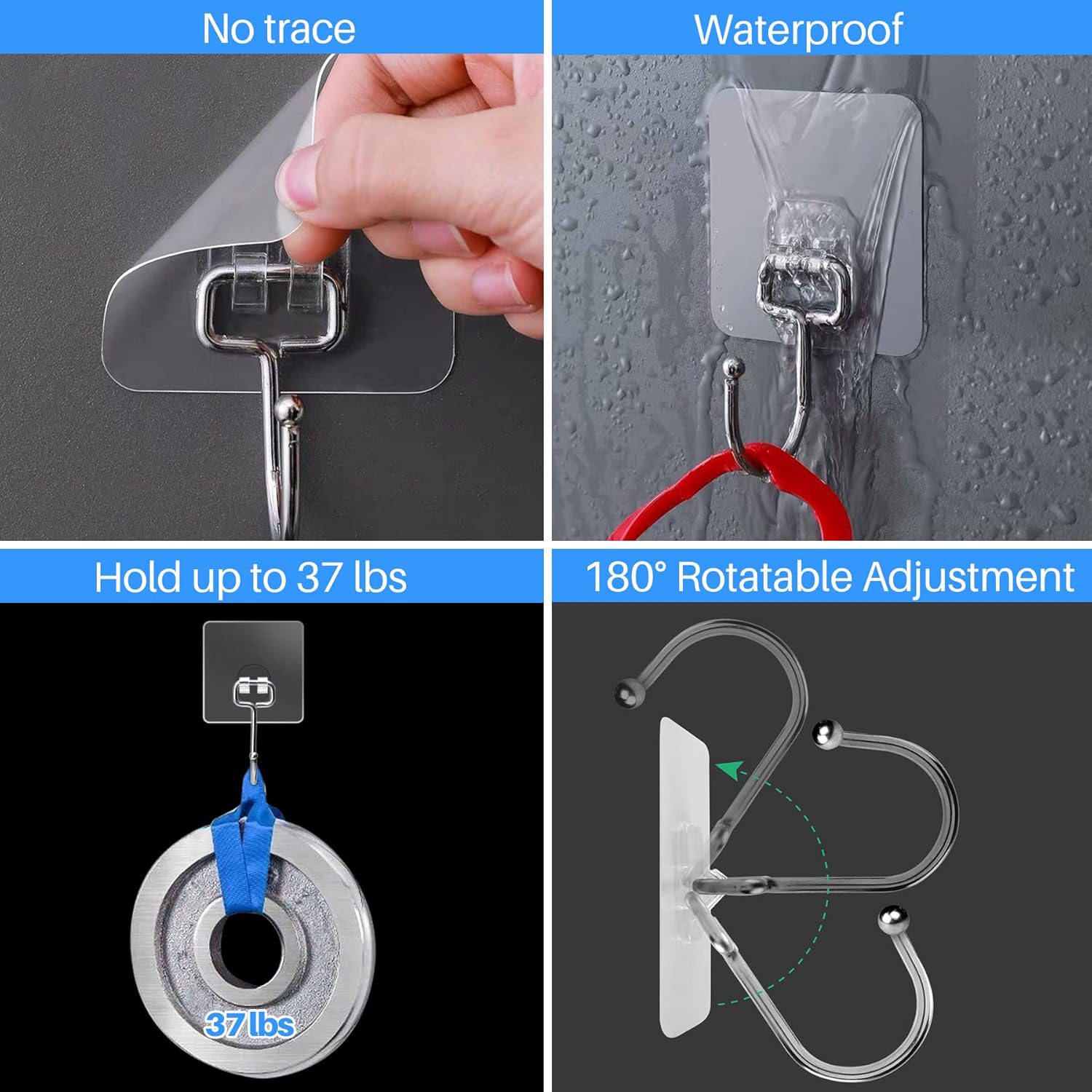 10-Pack All-Purpose Large Adhesive Hooks for Hanging, Banana Hook, Heavy Duty Adhesive Hooks 37 lb Max , Sticky Wall Hook fit Home, Bathroom, Kitchen, Office and Outdoor
