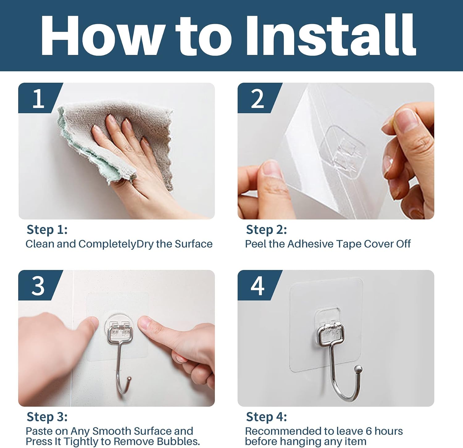 10-Pack All-Purpose Large Adhesive Hooks for Hanging, Banana Hook, Heavy Duty Adhesive Hooks 37 lb Max , Sticky Wall Hook fit Home, Bathroom, Kitchen, Office and Outdoor