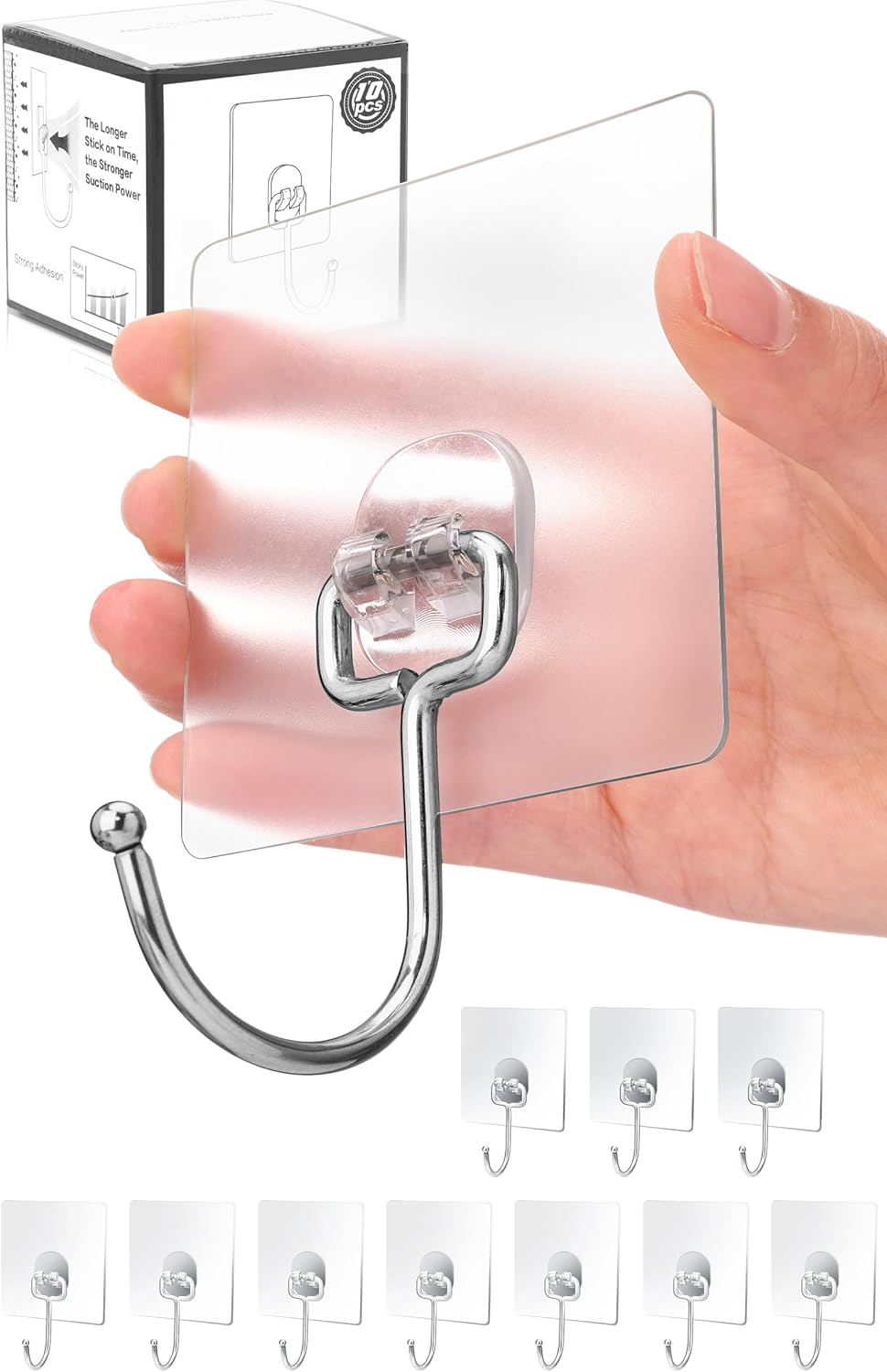 10-Pack All-Purpose Large Adhesive Hooks for Hanging, Banana Hook, Heavy Duty Adhesive Hooks 37 lb Max , Sticky Wall Hook fit Home, Bathroom, Kitchen, Office and Outdoor