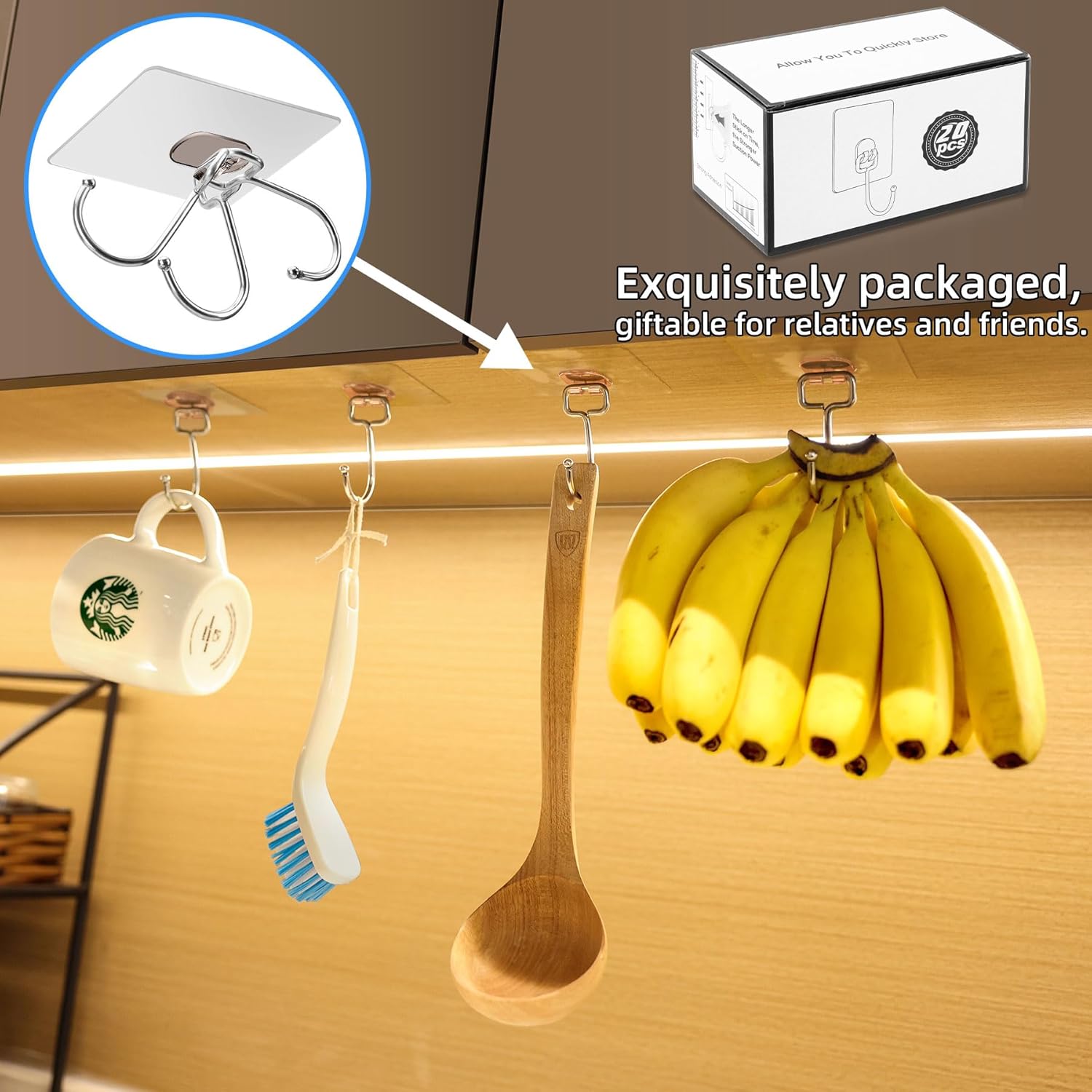 10-Pack Large Adhesive Hooks, Wreath Hangers, Heavy Duty Adhesive Hooks 37 lb Max , Sticky Wall Hook fit Home, Bathroom, Kitchen, Office and Outdoor Transparent Gray