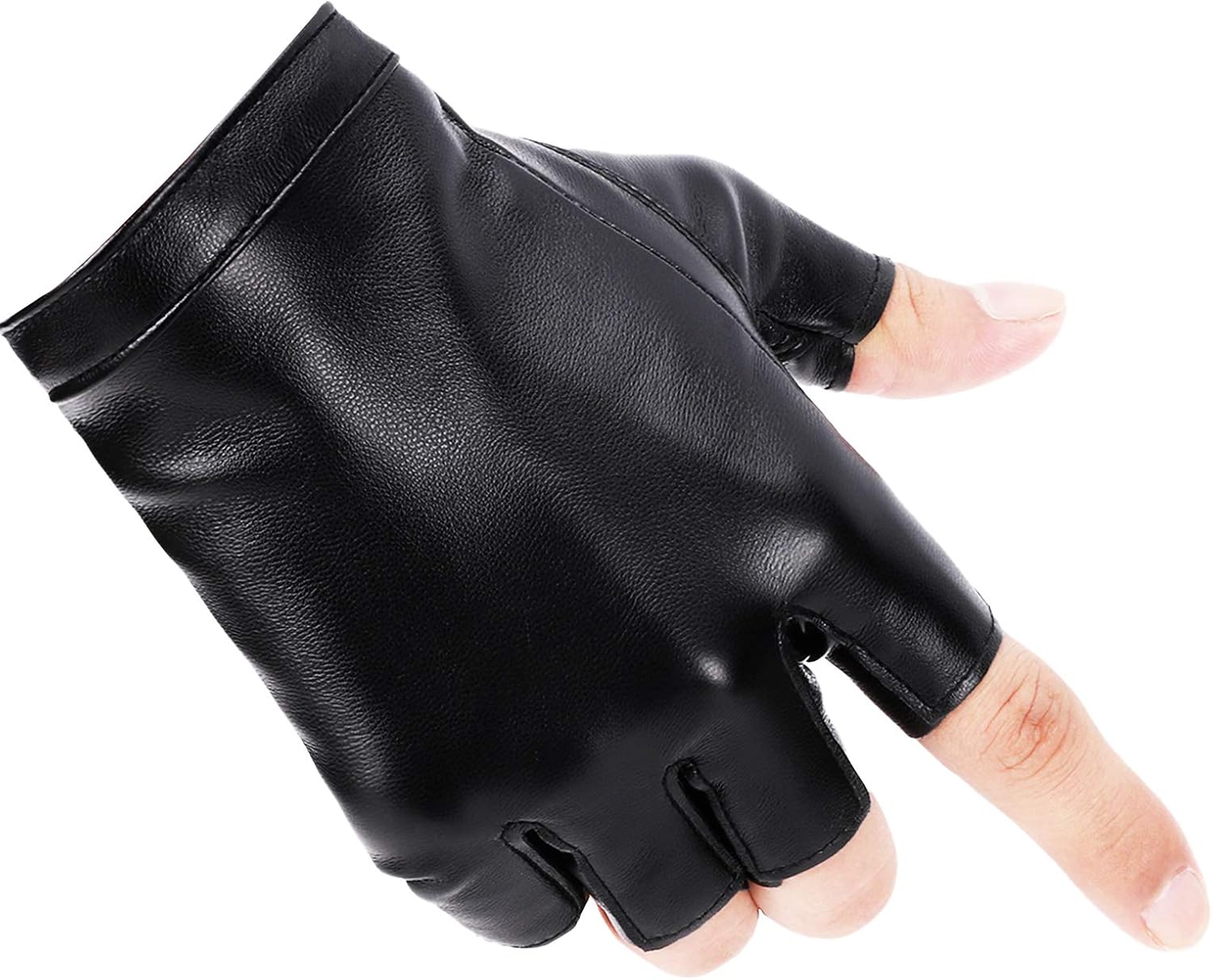 Fingerless PU Faux Leather Gloves, Driving Gloves Outdoor Sports Cosplay Costume Half Finger Glove for Women Men Teens