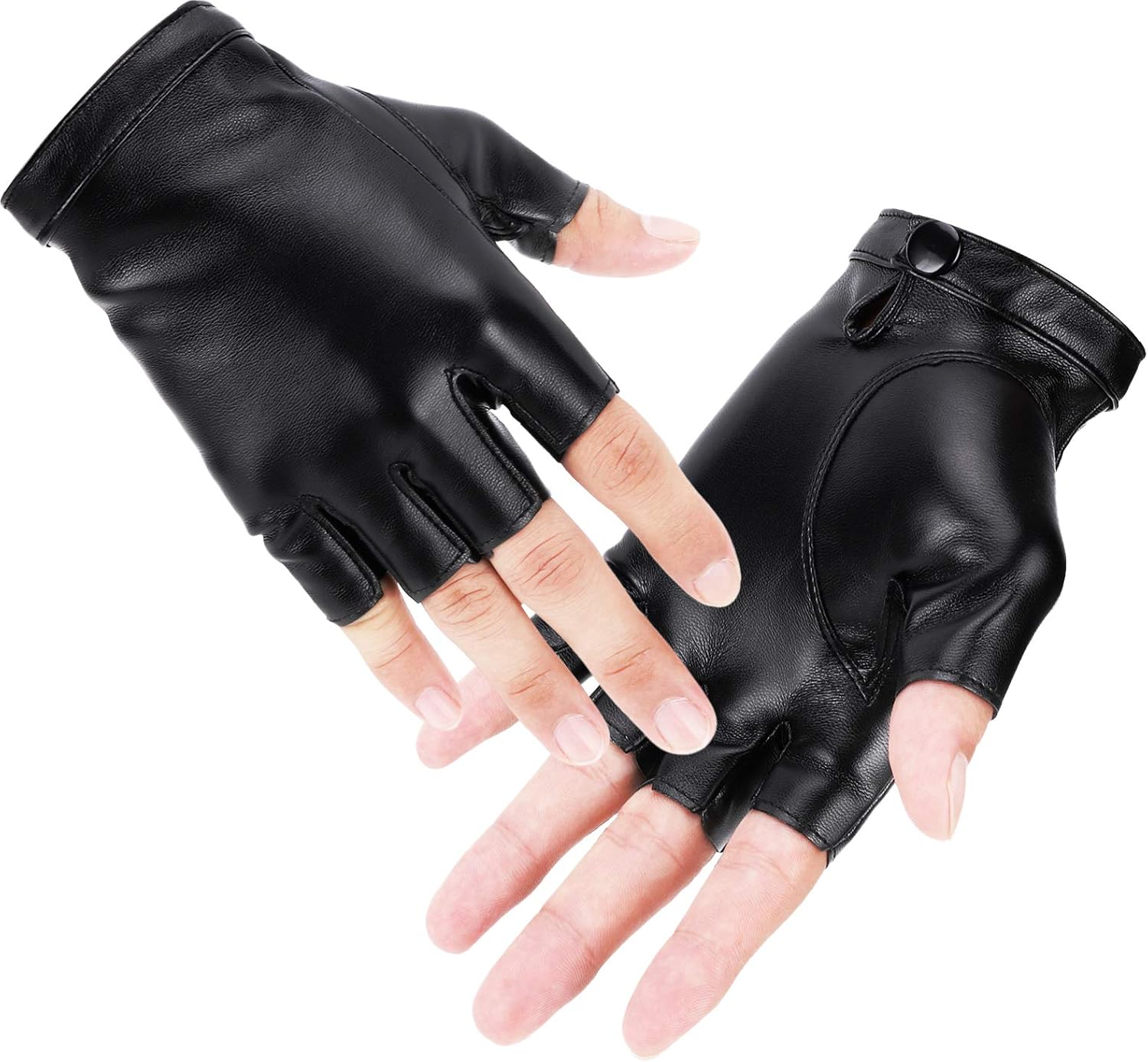 Fingerless PU Faux Leather Gloves, Driving Gloves Outdoor Sports Cosplay Costume Half Finger Glove for Women Men Teens