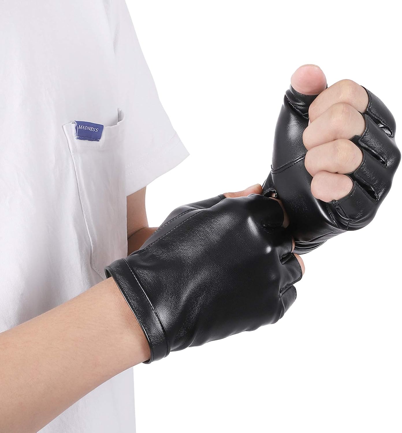 Fingerless PU Faux Leather Gloves, Driving Gloves Outdoor Sports Cosplay Costume Half Finger Glove for Women Men Teens