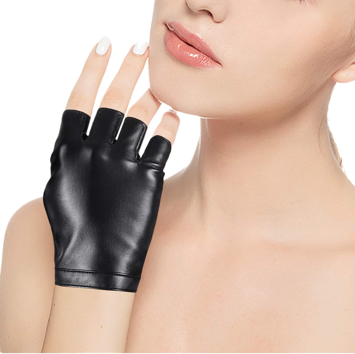 Fingerless PU Faux Leather Gloves, Driving Gloves Outdoor Sports Cosplay Costume Half Finger Glove for Women Men Teens