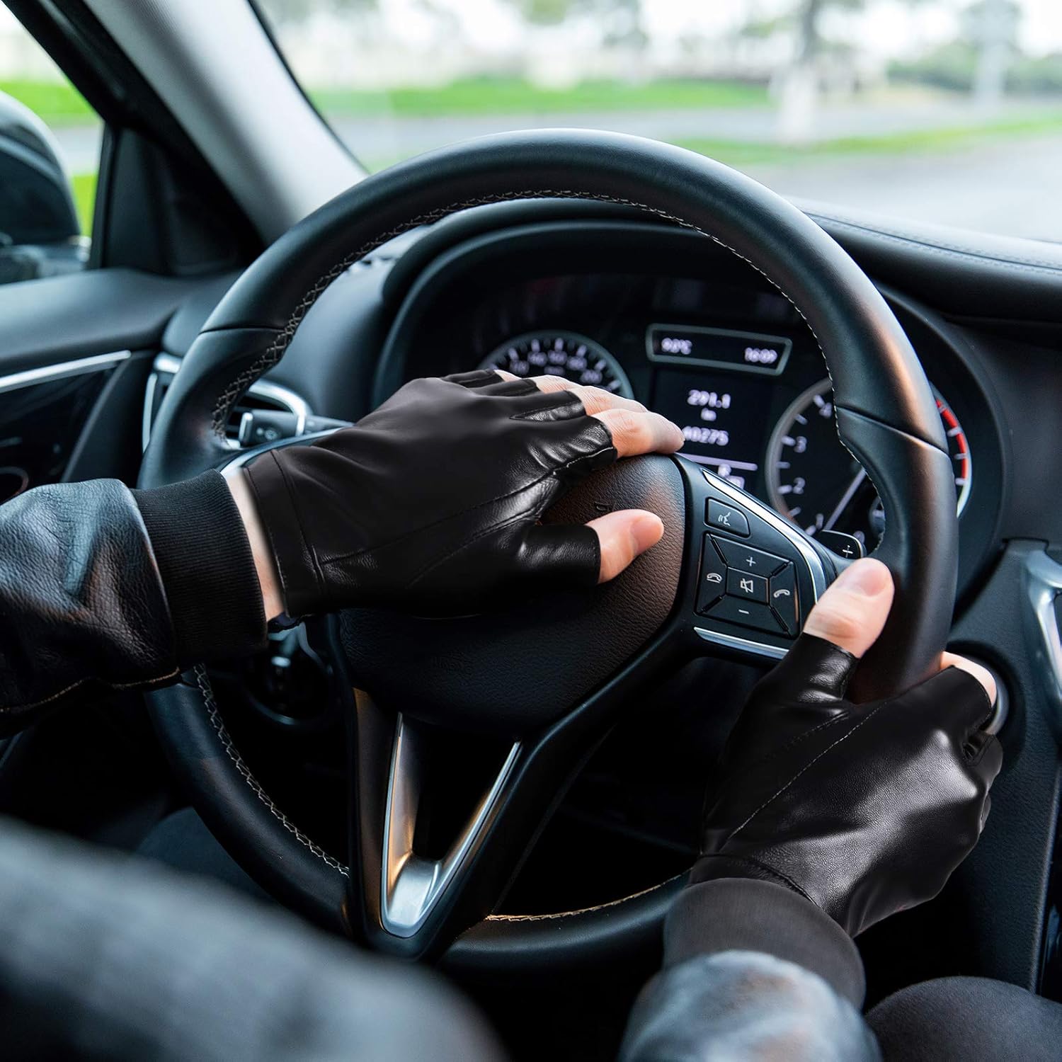 Fingerless PU Faux Leather Gloves, Driving Gloves Outdoor Sports Cosplay Costume Half Finger Glove for Women Men Teens