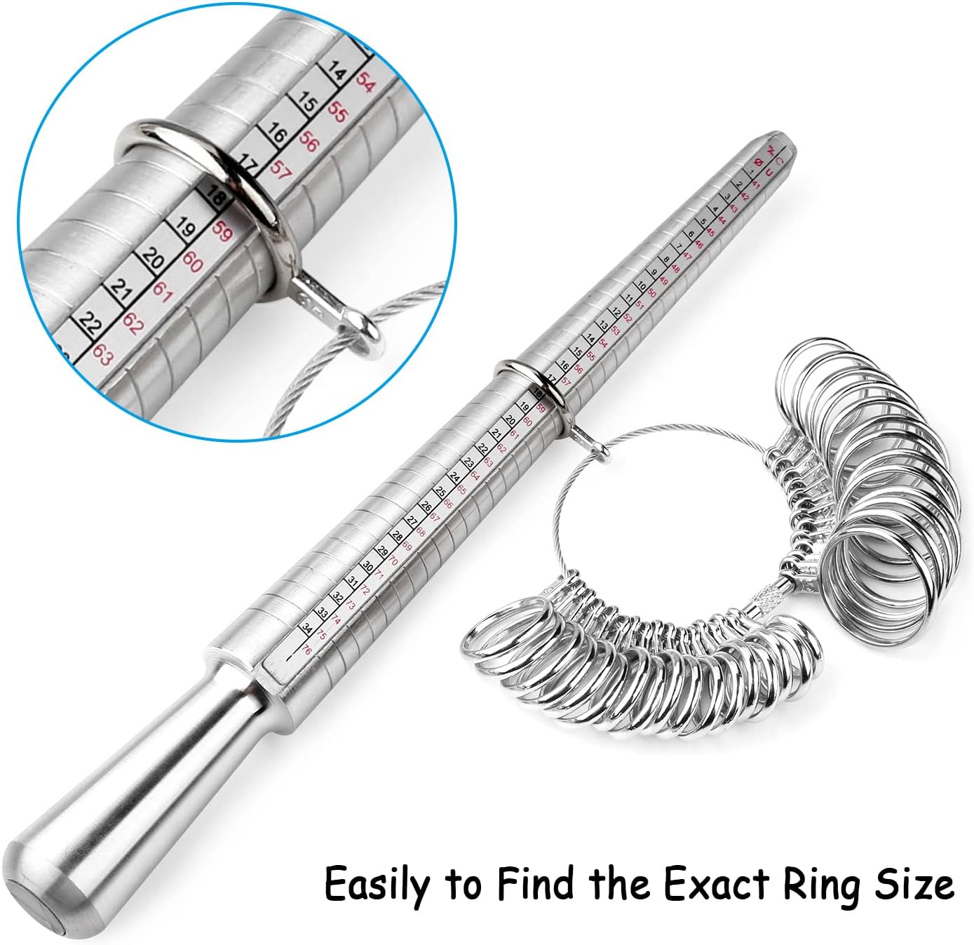 Ring Sizer Tool Including Ring Mandrel & Ring Sizer Guage, 4 Sizes Ring Measurement Stick Metal Mandrel & Finger Sizing Measuring Tool Set for Jewelry Making Measuring