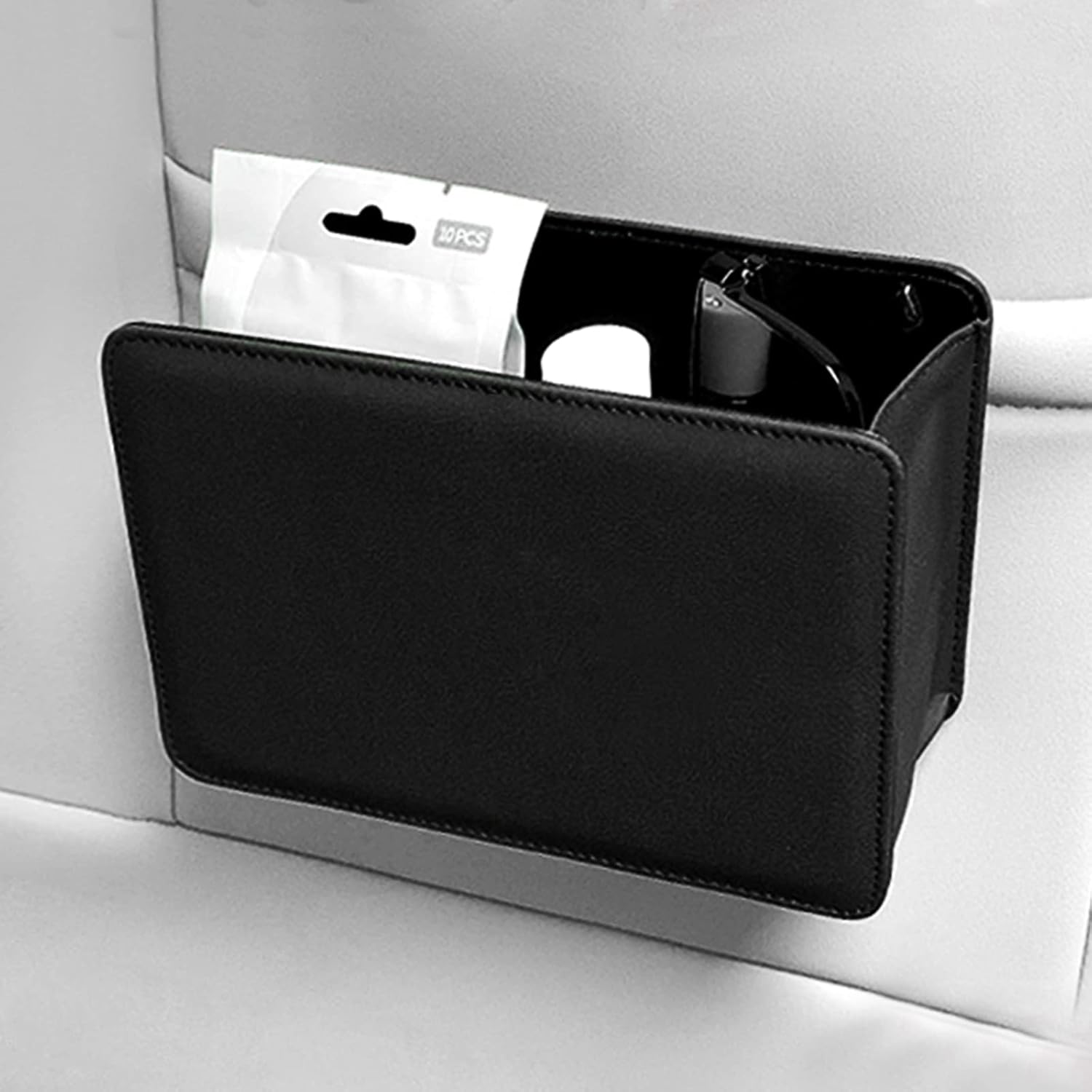 Car Trash Can, Leather Vehicle Trash Bin Car Dustbin Garbage Organizer Holder with 30 Pcs Trash Bags, Foldable Hanging Mini Cars Storage Bag Container for Auto, SUV Black