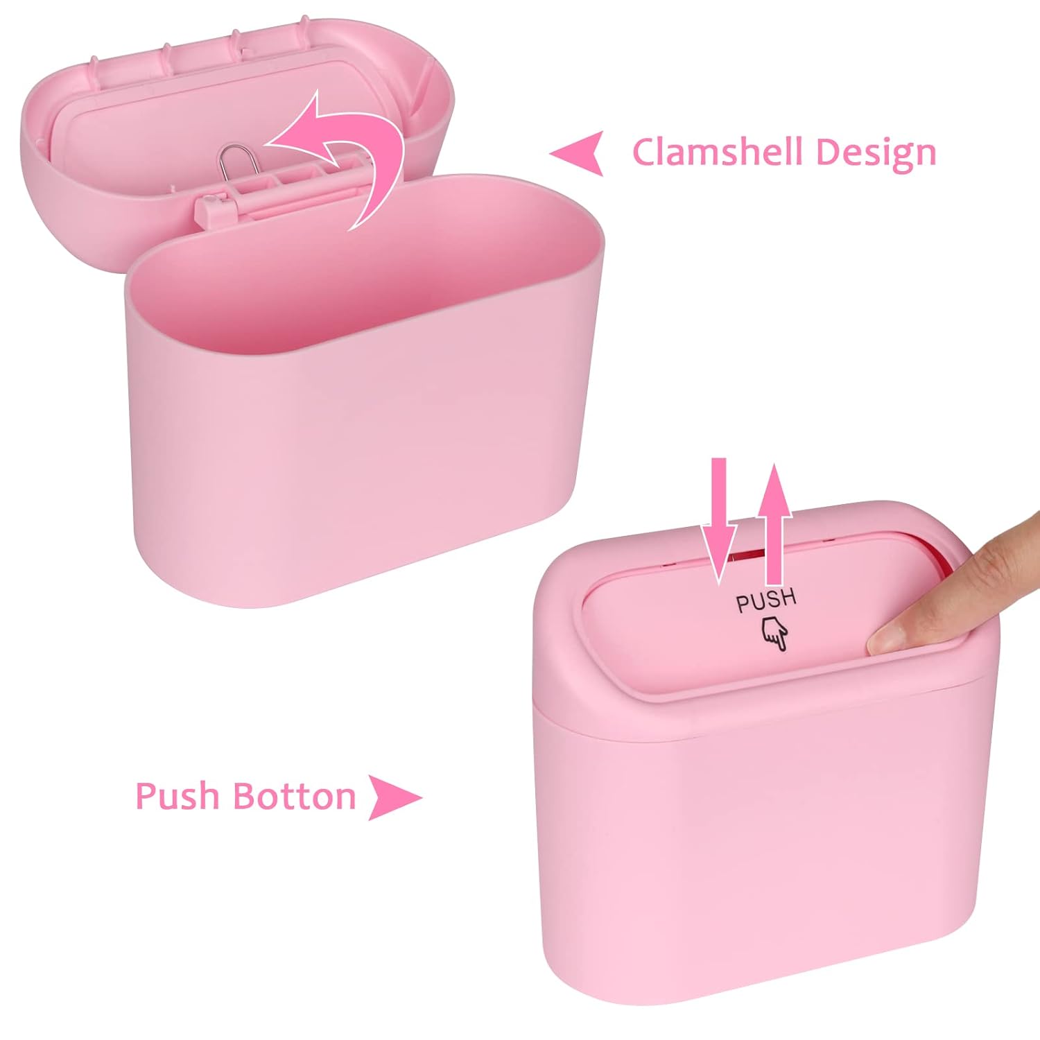 Car Trash Can with Lid, Leakproof Vehicle Garbage Organizer Holder Bin with 60 Pack Trash Bags, Mini Auto Dustbin Accessories Storage Container for Vans, SUVs, Office Pink