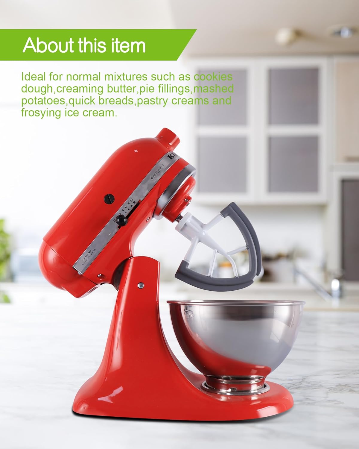 Flex Edge Beater Work for KitchenAid Mixer Attachments, Compatible with 4.5-5 Quart Tilt-Head Stand Mixers, kitchenAid Paddle with Scraper, Flexible Silicone Edges