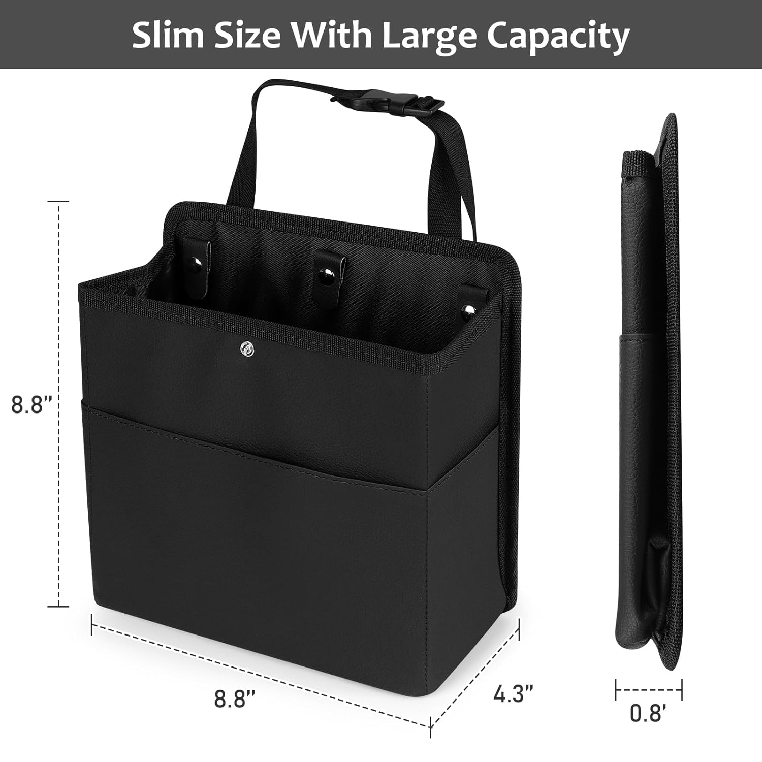Car Trash Can with Pocket, Small Vehicle Dustbin Automotive Garbage Organizer Bin with 60 Pcs Trash Bags, Hanging Cars Storage Container for SUV Vans Black