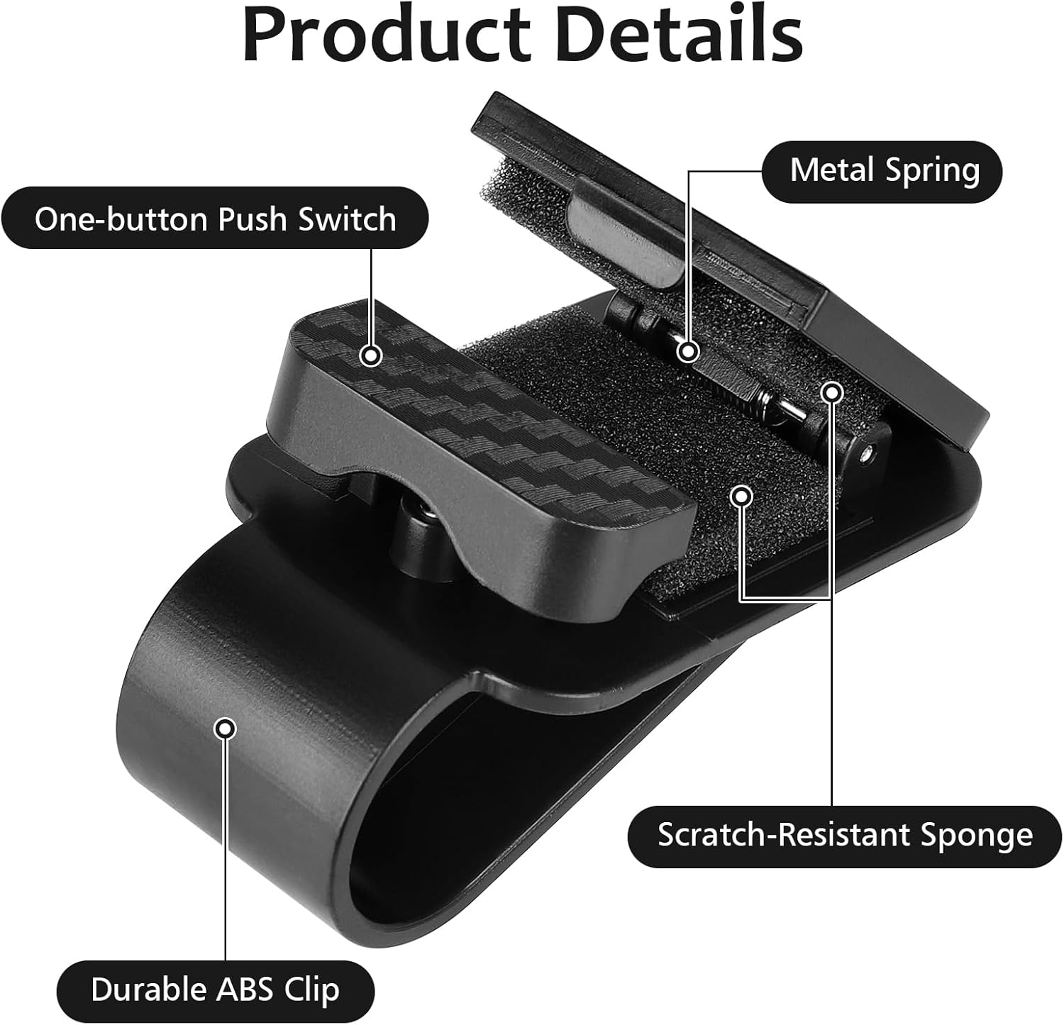 Sunglasses Holder for Car Sun Visor, 2 Black Visor Sunglass Holder Clip, Sunglass Holder Car, One-Handed-Operation Eyeglasses Hanger Mount, Universal Glasses Clip, Car Accessories for SUV Truck