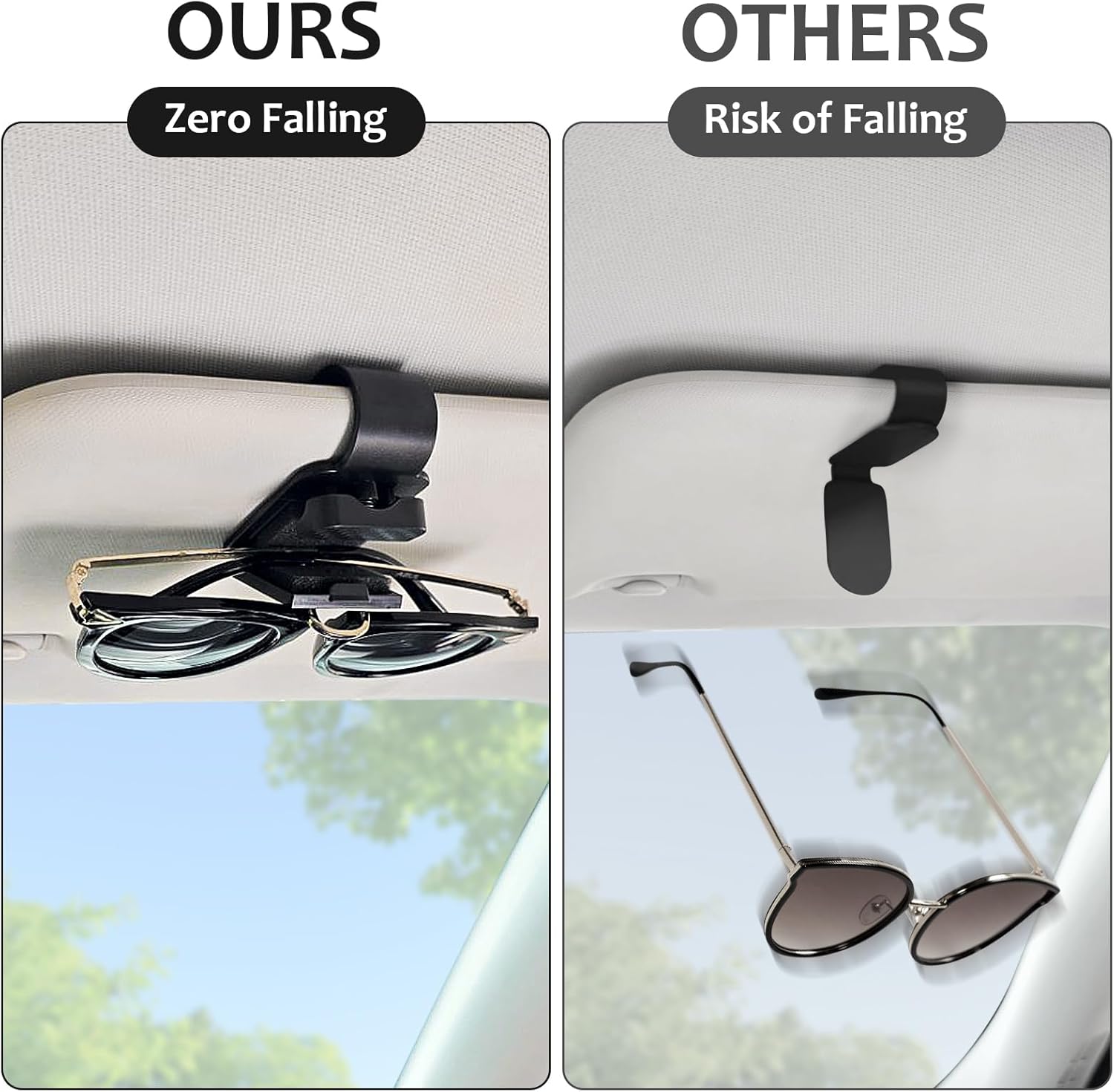 Sunglasses Holder for Car Sun Visor, 2 Black Visor Sunglass Holder Clip, Sunglass Holder Car, One-Handed-Operation Eyeglasses Hanger Mount, Universal Glasses Clip, Car Accessories for SUV Truck