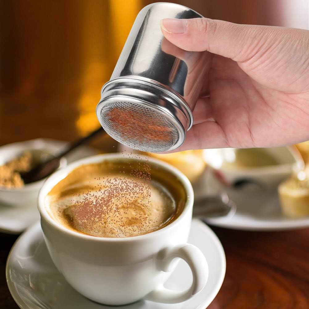 7oz Powdered Sugar Shaker Duster Set, Flour Sifter Cinnamon Shaker Stainless Steel Fine Mesh Dredges Shakers for Cinnamon Flour Salt Pepper Baking