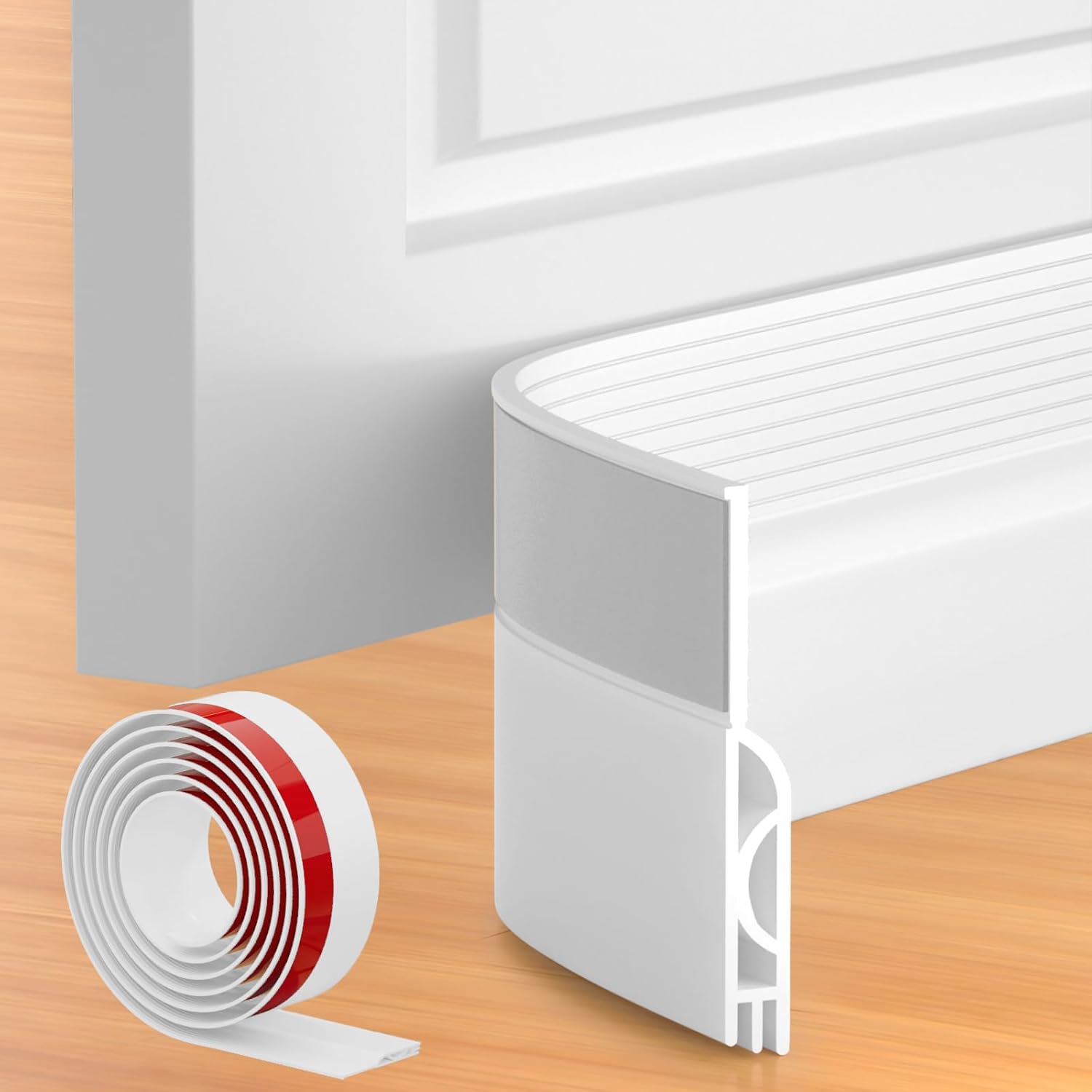 Door Draft Stopper, Adjustable Door Sweep for Bottom of Door, Under Door Gap Filler for Exterior & Interior Doors, Door Weather Stripping Blocks Noise and Cold Air 39Inch, White