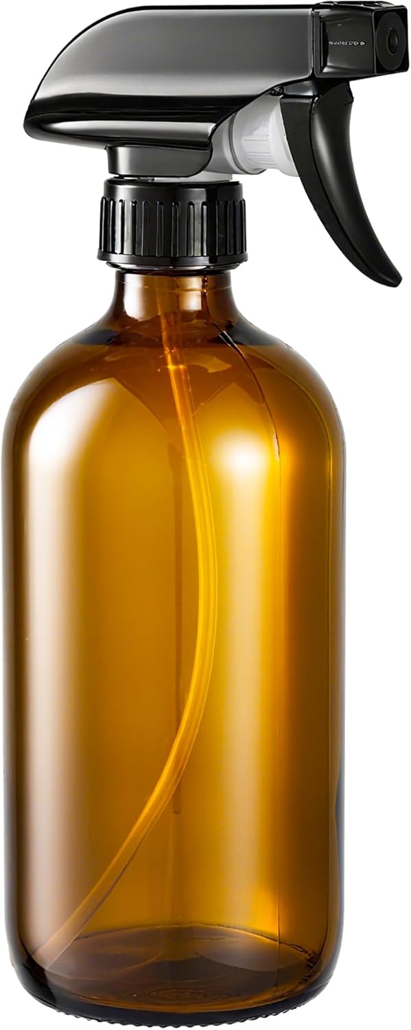 Glass Spray Bottles, Amber Glass Spray Bottles, 16oz, Adjustable Nozzle for Stream and Spray, Reusable, for Essential Oils, Cleaning Products, Detergents 1ps