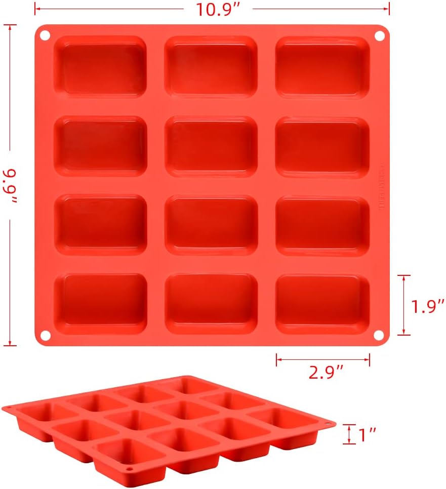 Silicone Mini Loaf pan, Mini Bread Pan Brownie Pan, 12 Cavities Nonstick Food Grade Silicone Mold for Baking Bread, Brownie, Cornbread, Cheesecake and Chocolate 1 Pack