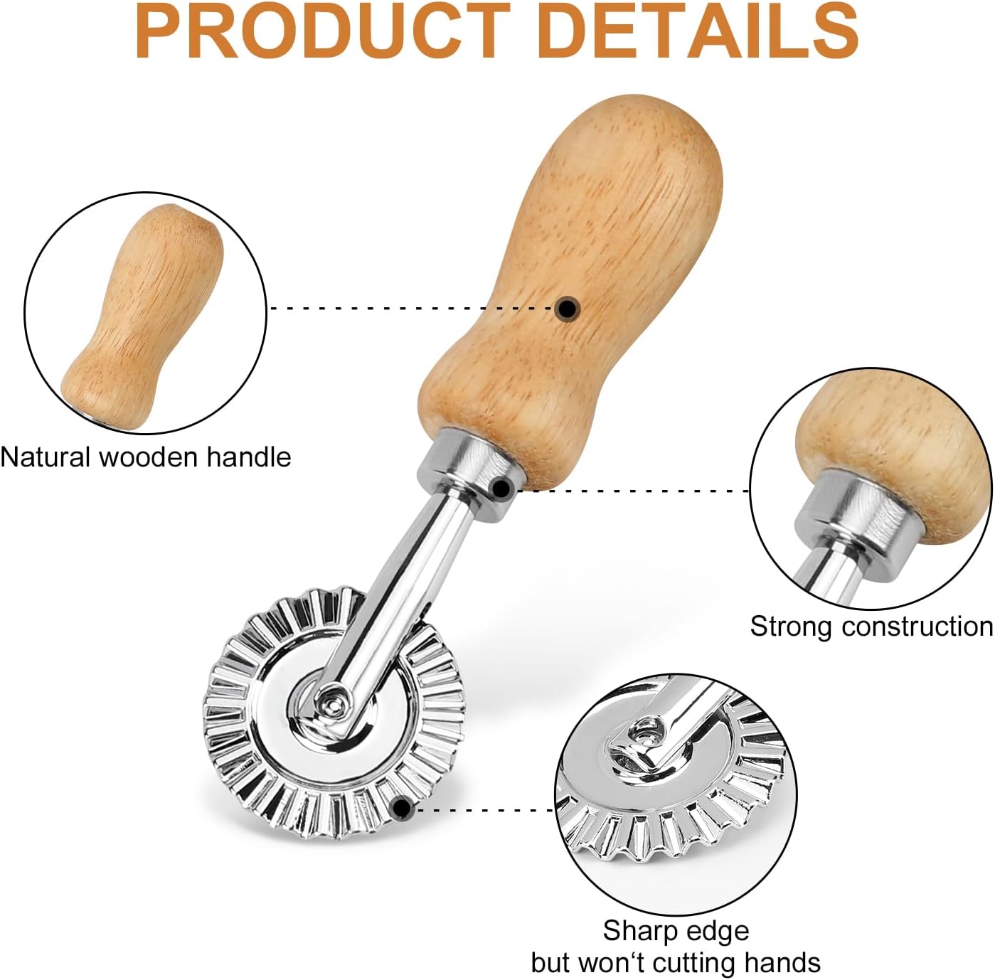 Ravioli Stamp Maker Cutter with Roller Wheel Set of 4 , Wooden Handle and Fluted Edge, for Ravioli, Pasta, Dumplings Lasagna, Pierogi