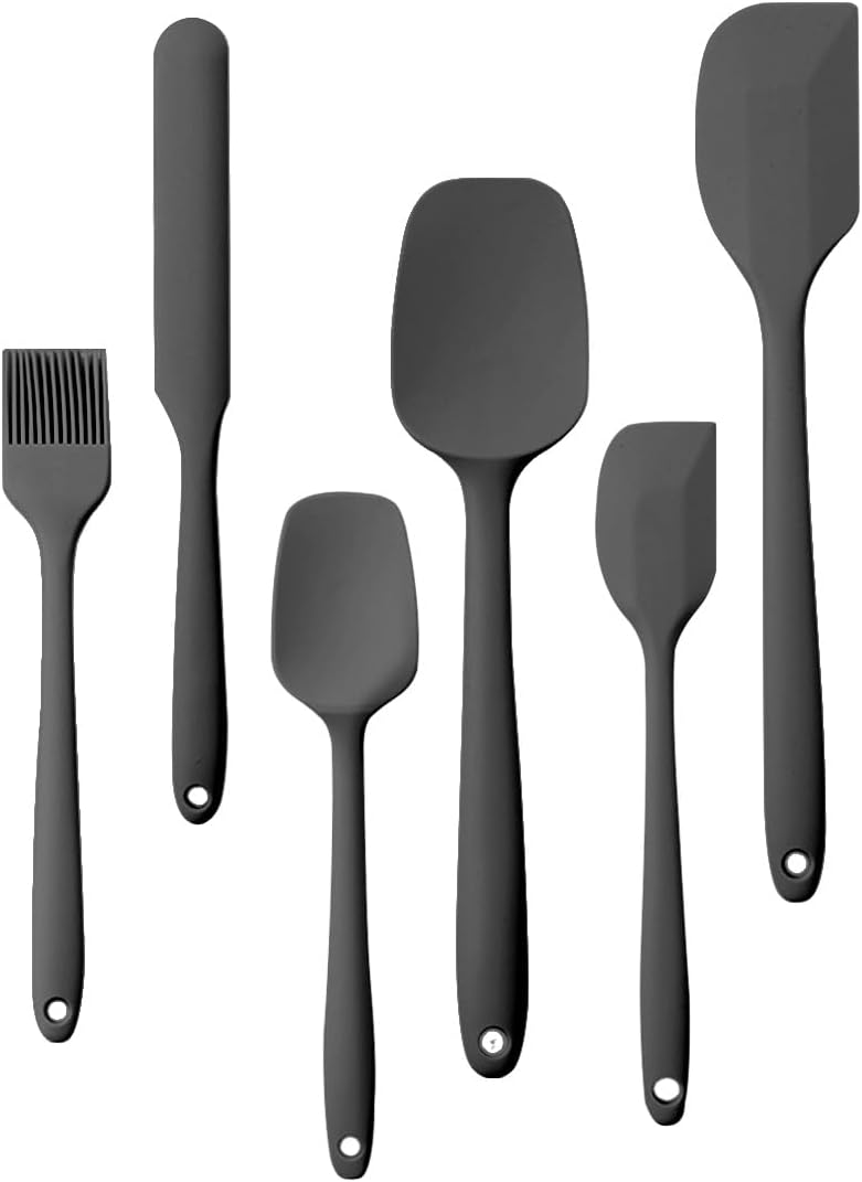 6 Pieces Food Grade Silicone Rubber Spatula Set for Baking, Cooking, and Mixing High Heat Resistant Non Stick Dishwasher Safe Heat Resistant Up to 600°F Black
