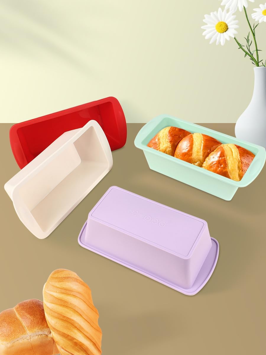 4-Pack Silicone Mini Loaf Pans, Nonstick Bread & Cake Baking Molds for Brownies, Banana Bread, Soap Making – 6x3 Inch, Dishwasher Safe Assorted Colors