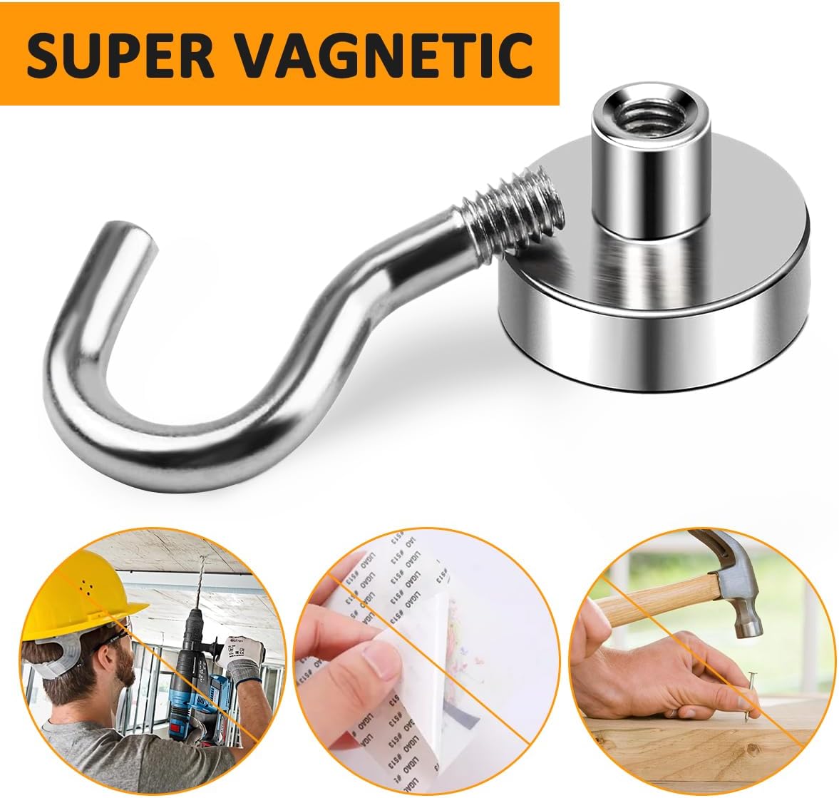 5pcs 20lbs Magnetic Hooks, Refrigerator Magnets, Extra Strong Cruise Hook for Hanging, Adhesive Hooks, No Drilling