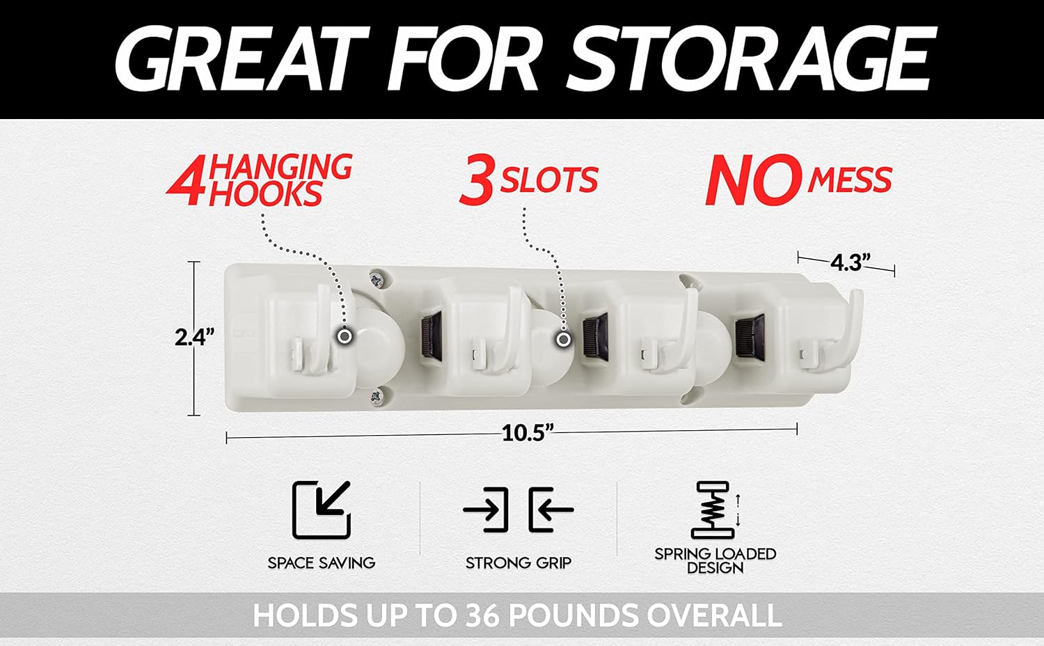 Mop and Broom Organizer Wall Mount - Easy to Install Mop and Broom Holder Wall Mount for Storing Cleaning Supplies - Organizer Utility Racks Mop Holder and Broom Hanger 3 Slots, White