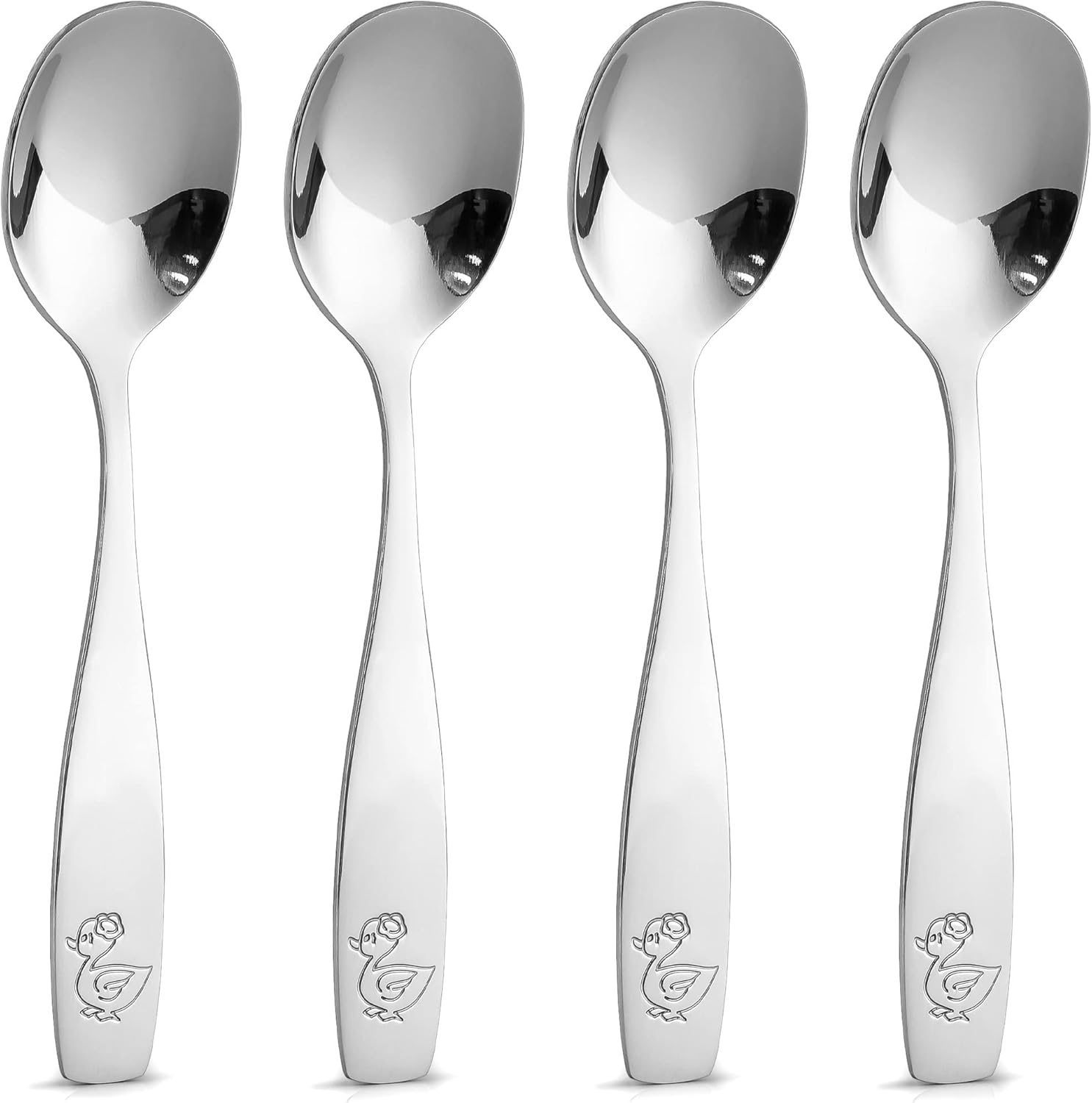 4-Piece Toddler Utensils - Child and Toddler Silverware Set for Self Feeding - Smooth Edged Kids Silverware Stainless Steel, Mirror Polished, Dishwasher Safe 4 Spoons