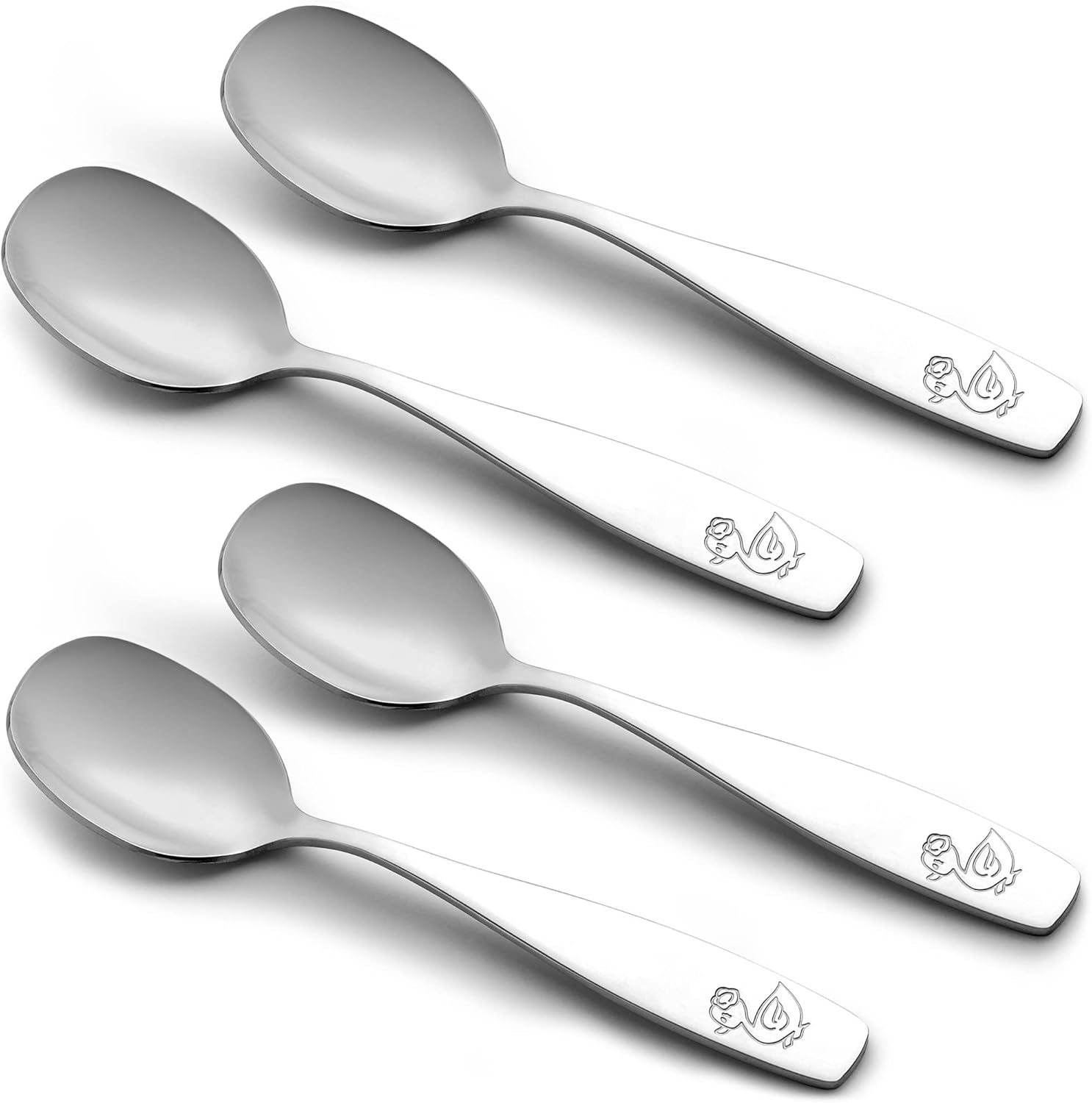 4-Piece Toddler Utensils - Child and Toddler Silverware Set for Self Feeding - Smooth Edged Kids Silverware Stainless Steel, Mirror Polished, Dishwasher Safe 4 Spoons